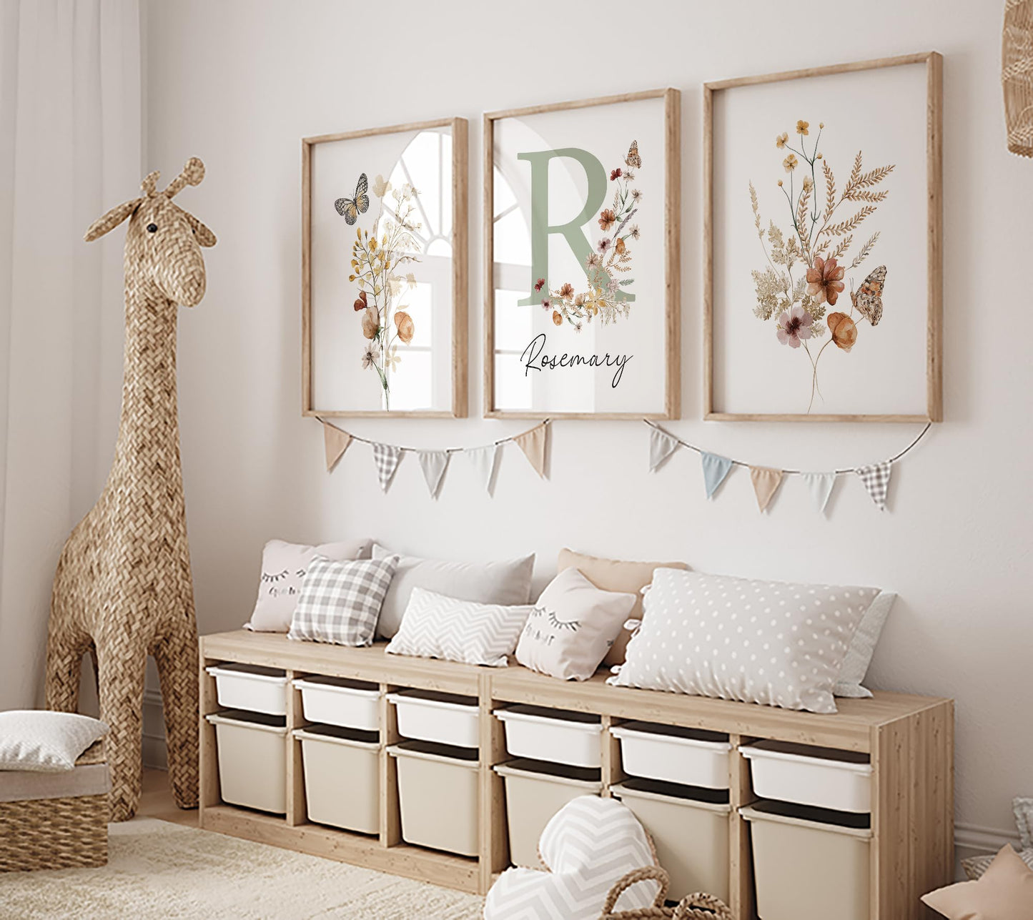 Personalized Wildflower Nursery Prints, Custom Floral Name Wall Art, Baby Girl Initial Monogram Posters, Boho Watercolor Wild Flower Artwork - Unframed (Autumn Meadow, 8x10)
