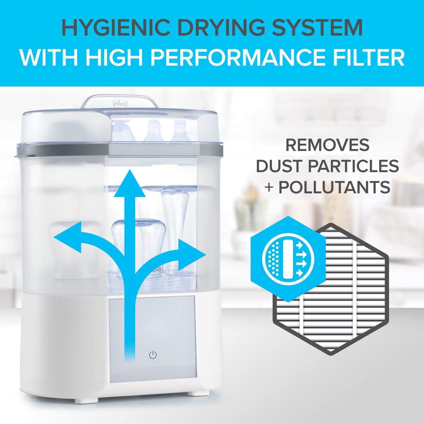 Chicco Advanced Electric Steam Sterilizer & Dryer for Baby Bottles, Feeding Accessories and More | Eliminates 99.9% of Germs | 4 Programming Options | 2 Configurations | Automatic Shut-Off