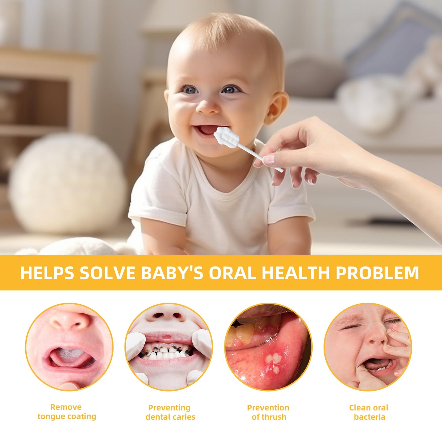 Baby Tongue Cleaner, Baby Toothbrush, 42Pcs Disposable Infant Toothbrush Clean Baby Mouth,Gauze Gum Cleaner Toothbrush Baby Oral Cleaning Stick Dental Care for 0-36 Month Baby+Free 1 Finger Toothbrush