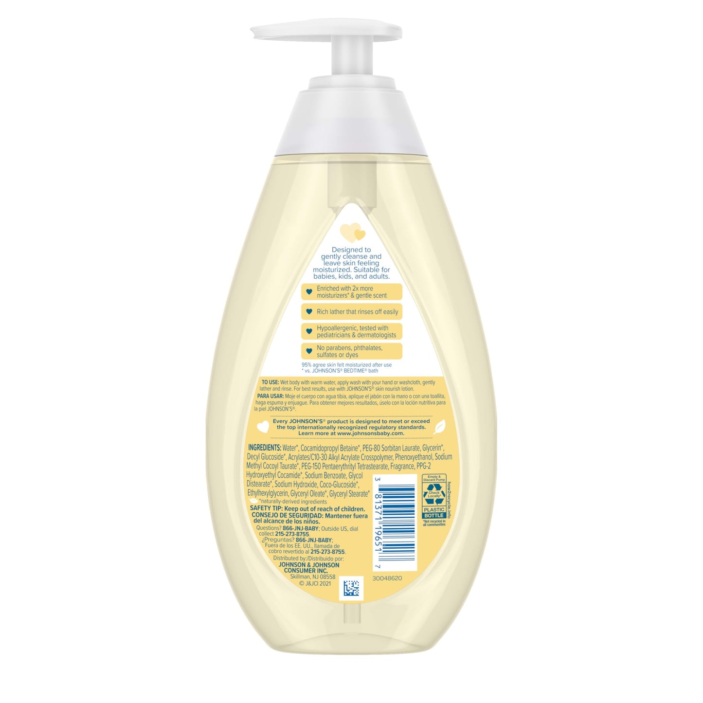 Johnson's Skin Nourishing Moisture Baby Body Wash With Vanilla & Oat Scents, Hypoallergenic & Tear Free Baby Bath Wash, Paraben-, Dye-, Sulfate & Phthalate-Free, 20.3 fl. oz