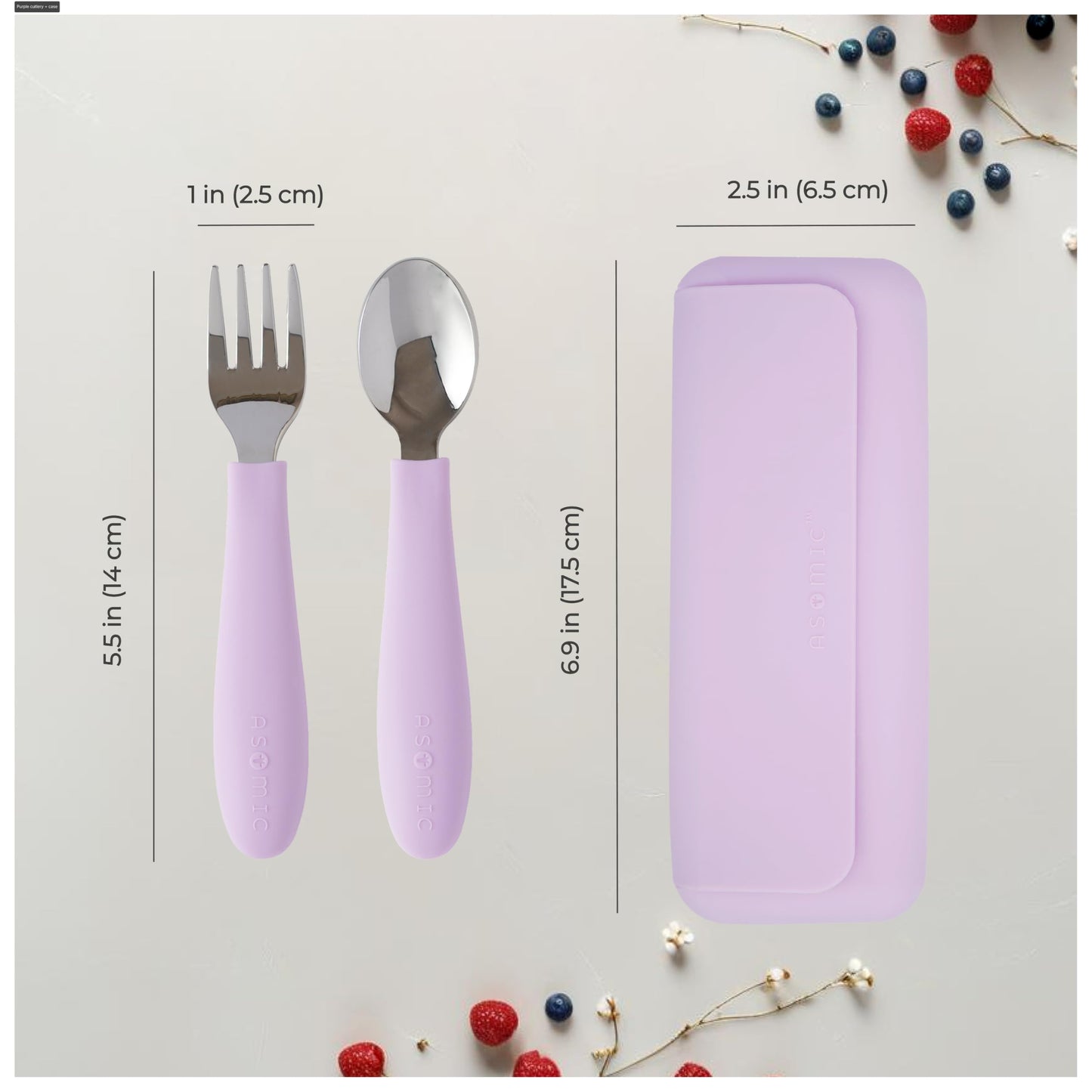 ASOMIC 316 Stainless Steel Utensils Set with Silicone Handle & Travel Case for Toddlers & Kids, Children Spoon, Fork & Case for Daycare, Preschool, School & Baby Meals – BPA-Free, Dishwasher Safe