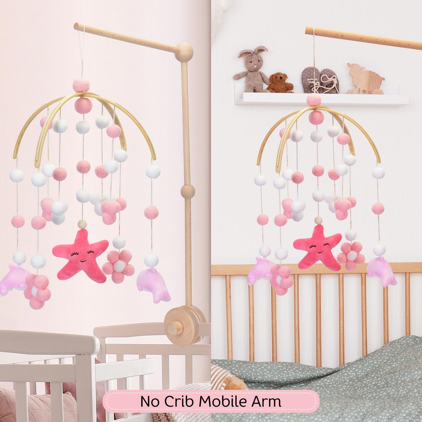 Baby Crib Mobile - Cloud Mobile for Crib, Felt Cloud Nursery, Baby Bassinet Mobile - Shower Set for Infant Bedroom Hanging Decoration (Pink)