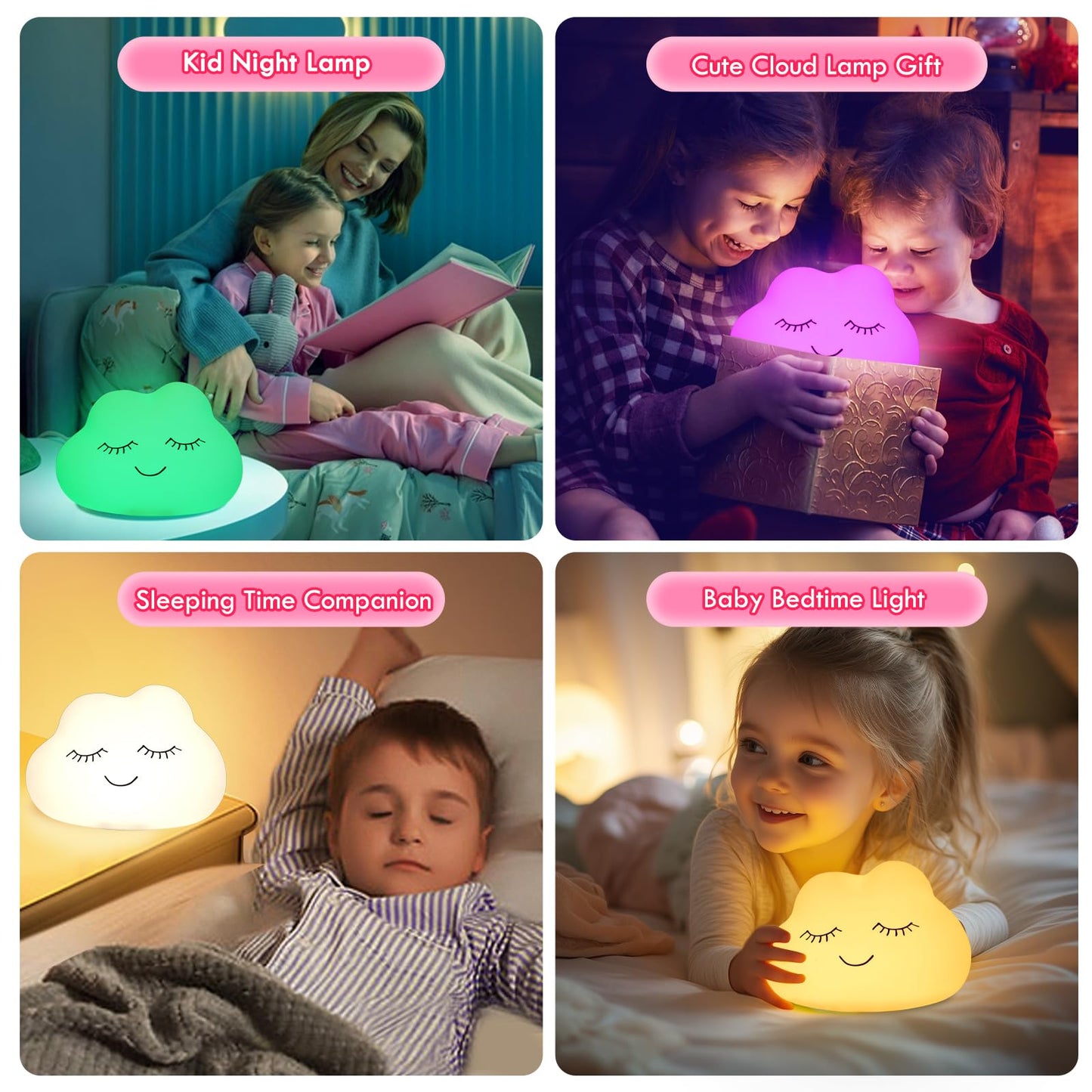 Night Light for Kids, 7 Colors Soft Silicone Kids Night Light with 3 Level Dimmable, Rechargeable Anti-glare Nursery Night Light with Warm White & Multicolor, Squishy Cute Lion Bedside Touch Lamp