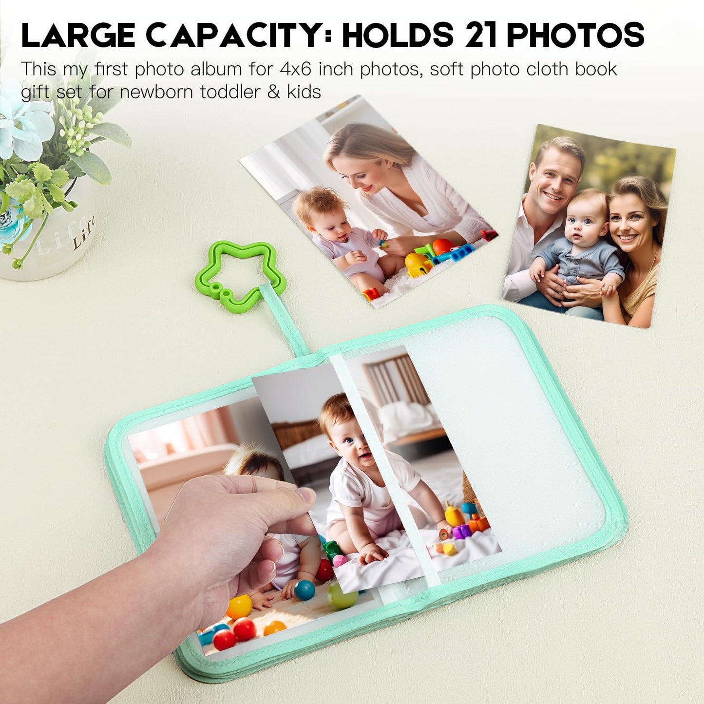 Baby's My First Photo Album for Baby Holds 21 4x6 Photos, Baby Photo Album Soft Cloth Family Book, My First Family Album for 4x6 Baby Shower Kids Toddlers Family Pictures, Toddler Photo Album (Blue)