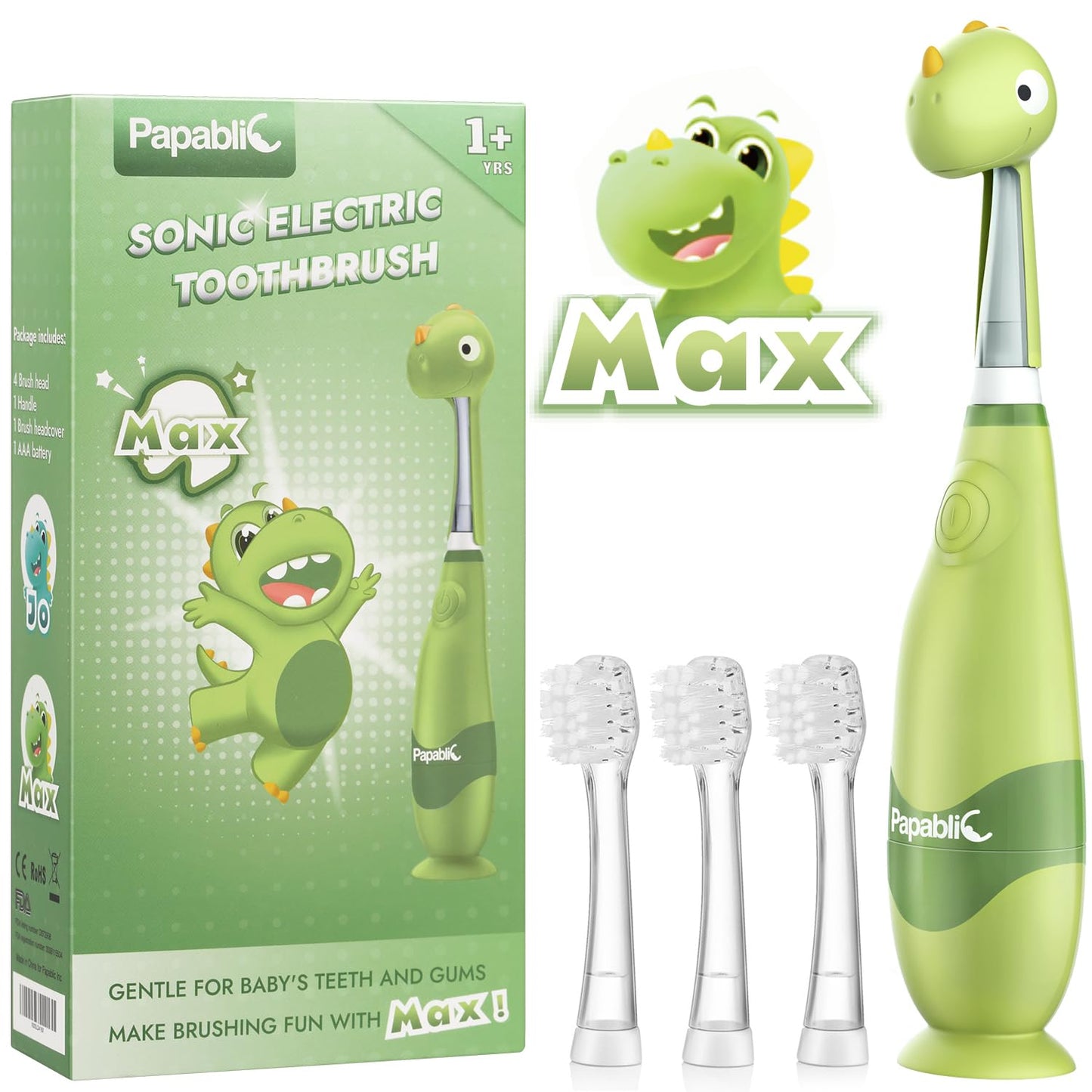 Papablic Toddler Sonic Electric Toothbrush Kids for Ages 1-3 Years, Baby Electric Toothbrush with Cute Unicorn Cover and Smart LED Timer, 4 Brush Heads (Doris)