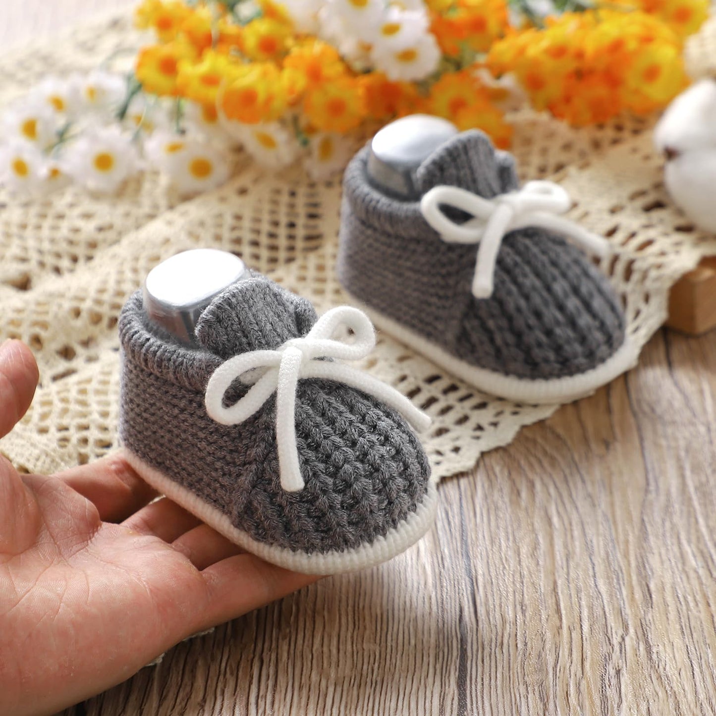 LAWKUL Baby Booties Knit Newborn Shoes Cozy First Walkers Infant Toddler Boots for Boy Girls 0-3 Months