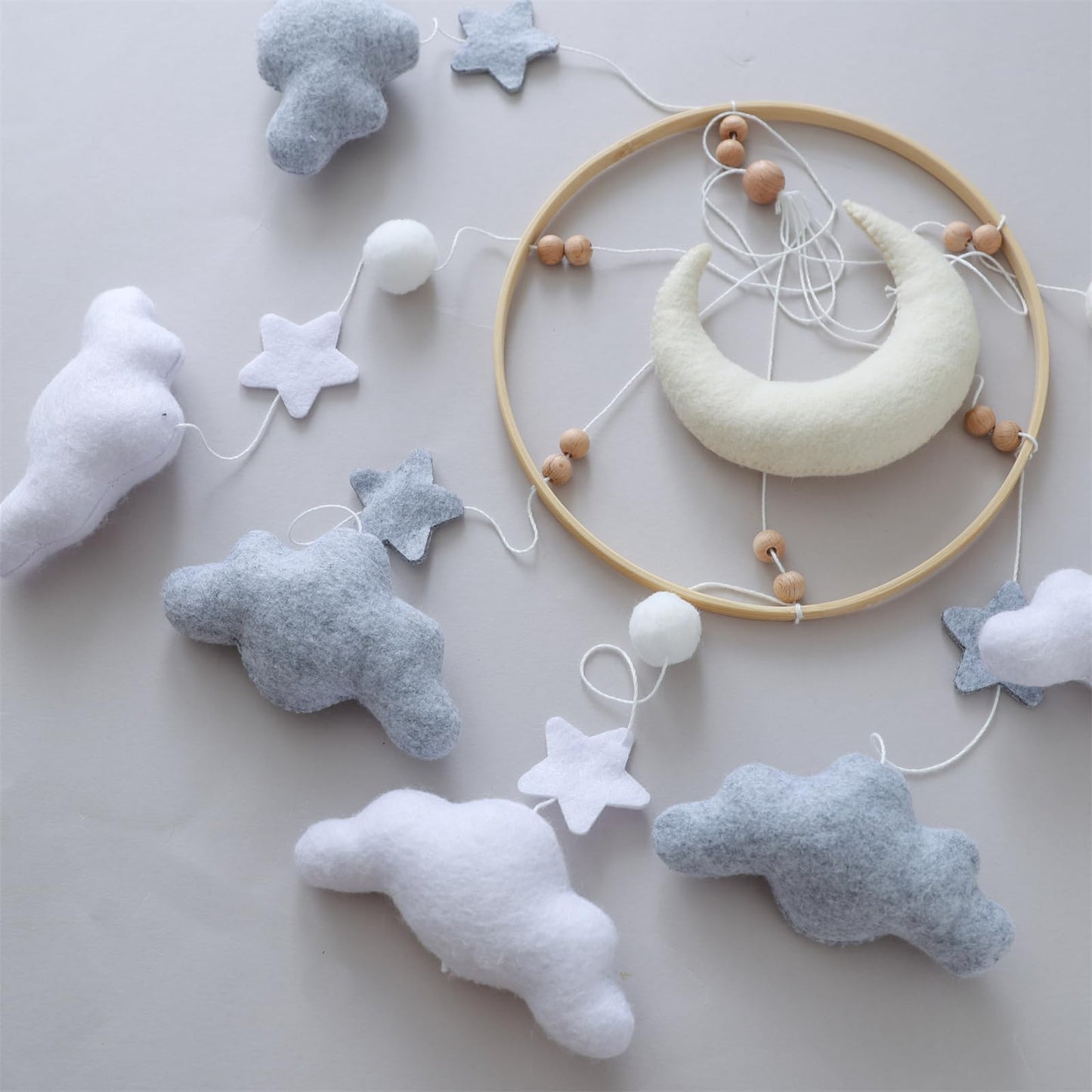 Gray Pink White Cloud Moon Themed Nursery Mobile,Crib Mobile for Baby Boys Girls,Handmade Baby Mobile,Adjustable Cotton Felt Soft Ceiling Mobile,Baby Shower Gifts for New Moms (Pink)