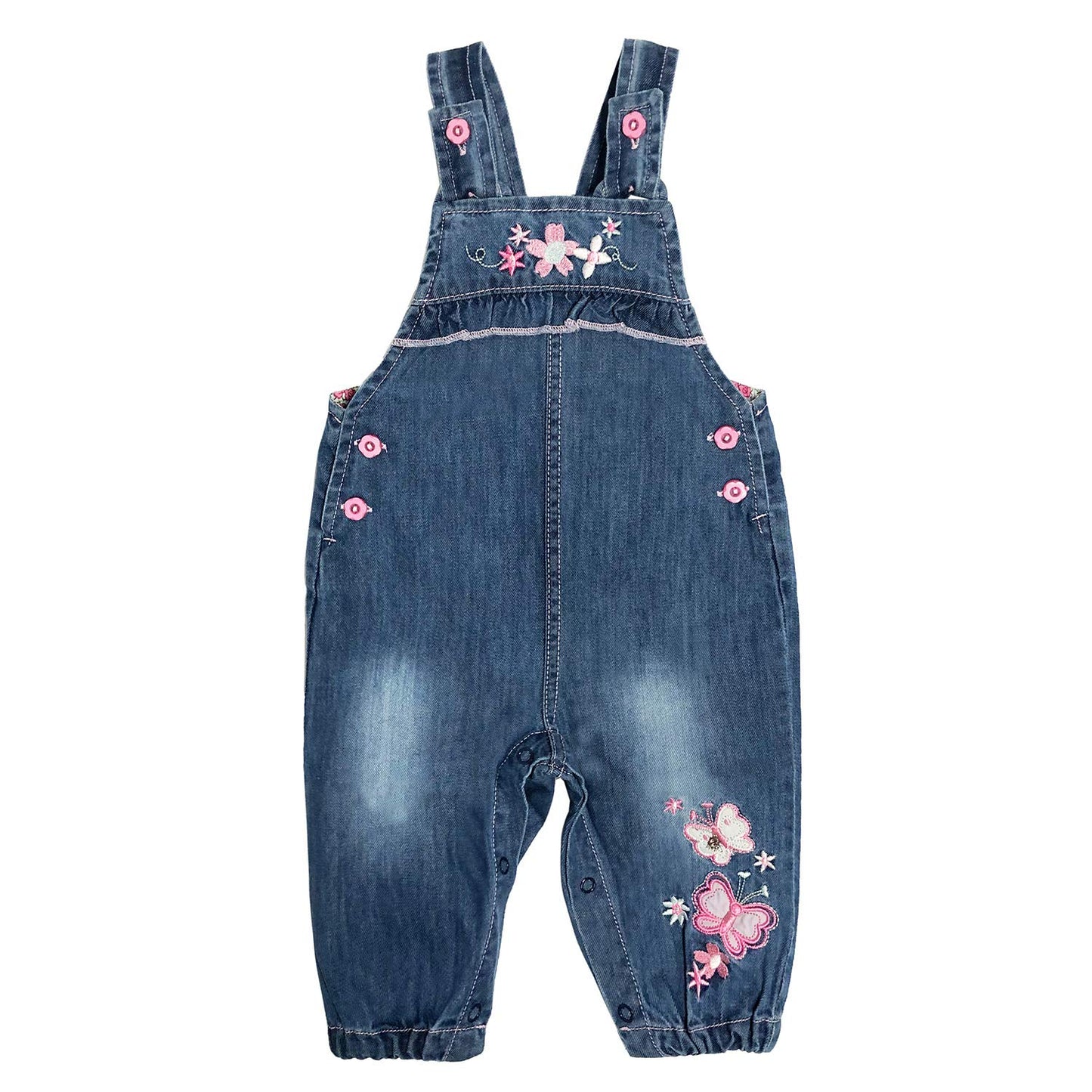 Peacolate 3months-3Years Baby Girls Denim Overalls Embroidery Bib Pants Jeans Jumpsuit