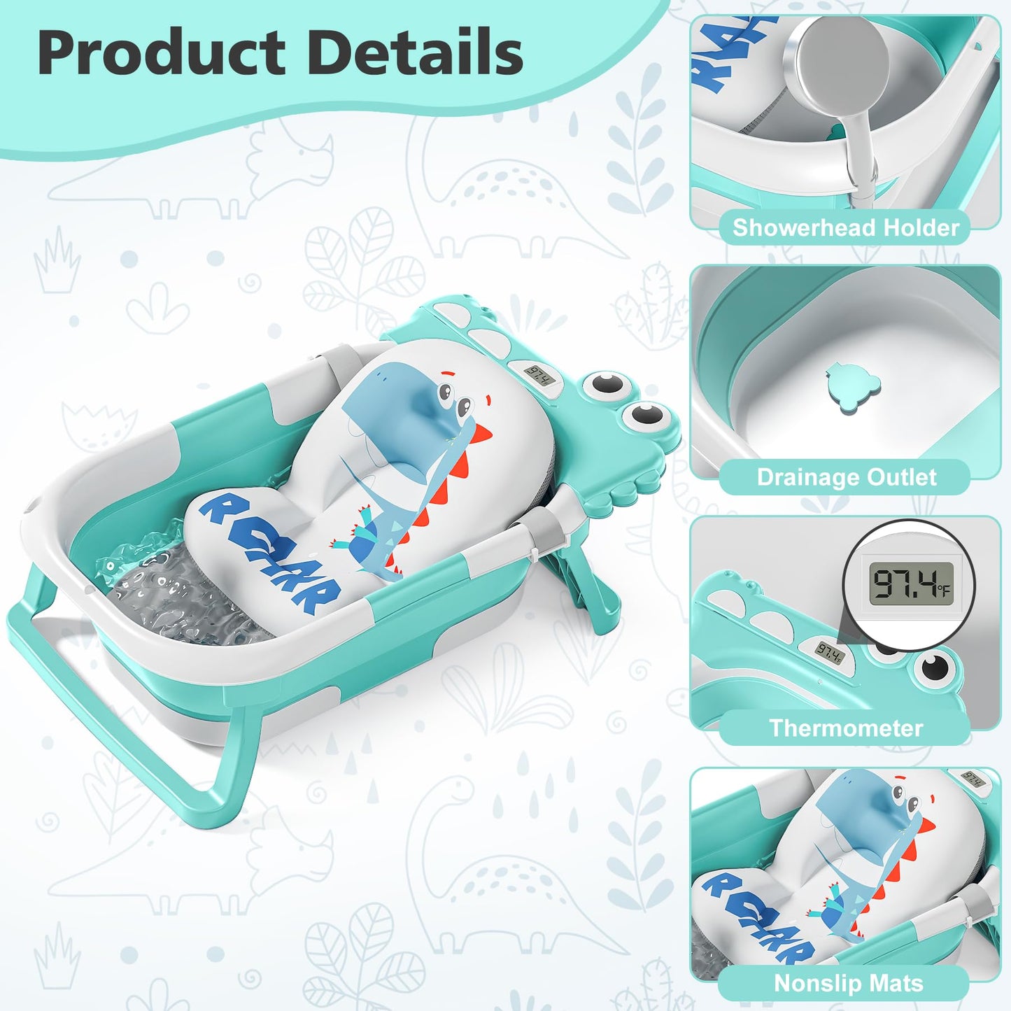 Collapsible Baby Bathtub for Newborn, Foldable Baby Bath Tub with Thermometer & Soft Floating Cushion & Drain Hole, Portable Travel Infant Bath Tubs for Newborns to Toddler 0-36 Months Girl, Pink