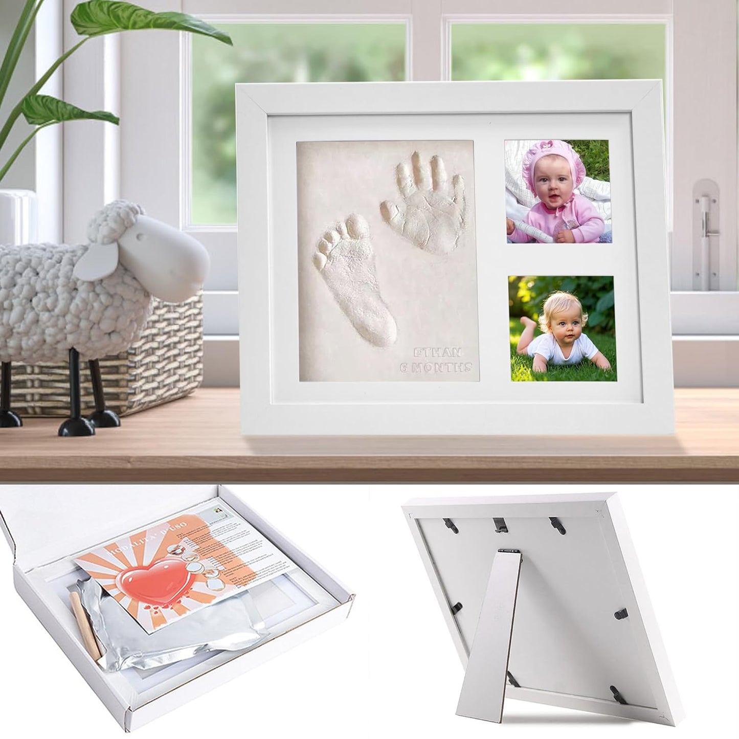 Baby Gift Set for Newborn – Handprint & Footprint Photo Frame, Bunny Rattle, Blanket, Socks, Towel Bear, Carriage Pendant, Nipple Clip – Newborn Baby Gift Basket for Boys & Girls