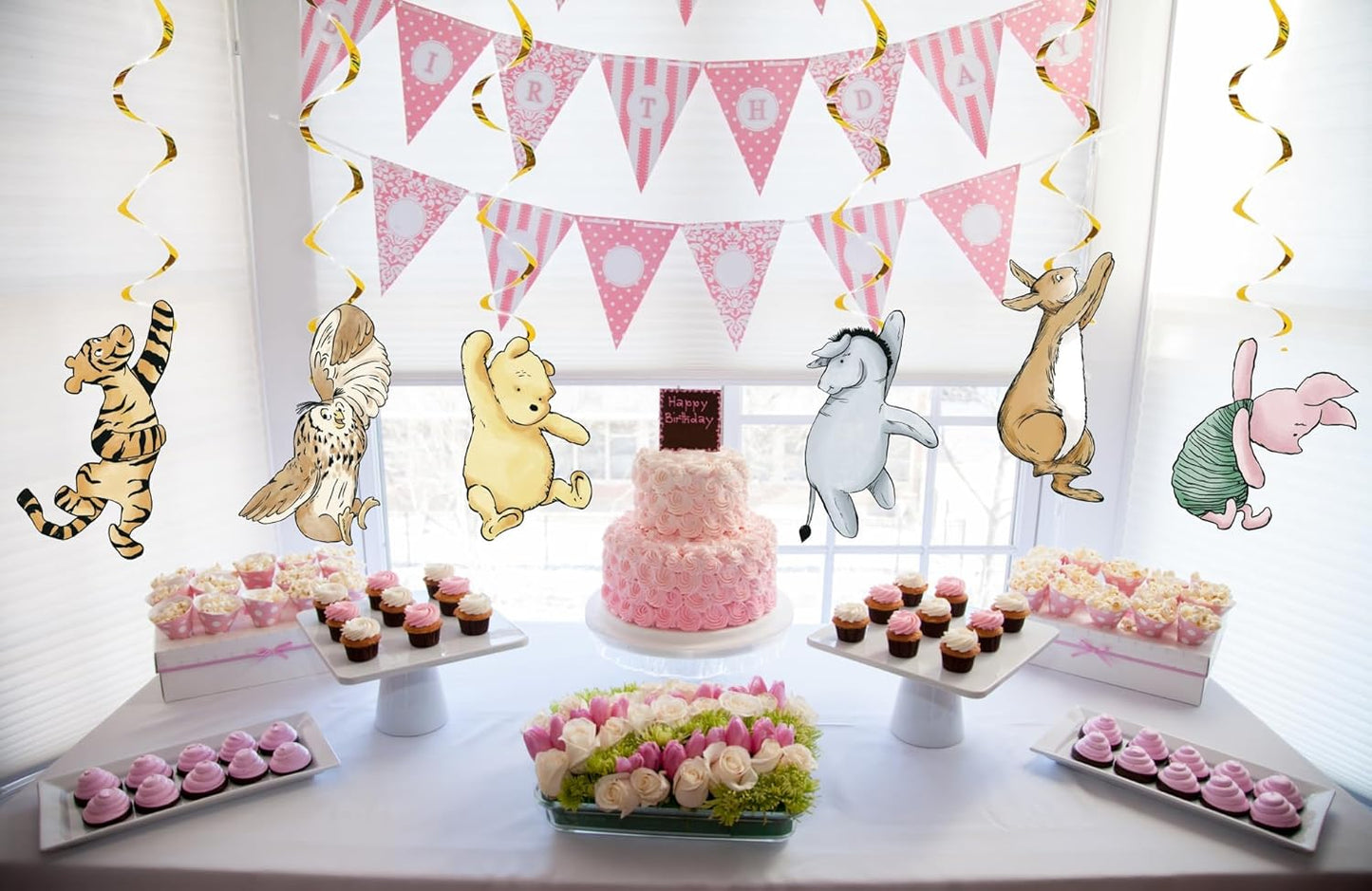 18Pcs Winnie Baby Shower Decorations Classic Pooh Hanging Decorations Swirls for Birthday Supplies Oh Baby Party Deocration