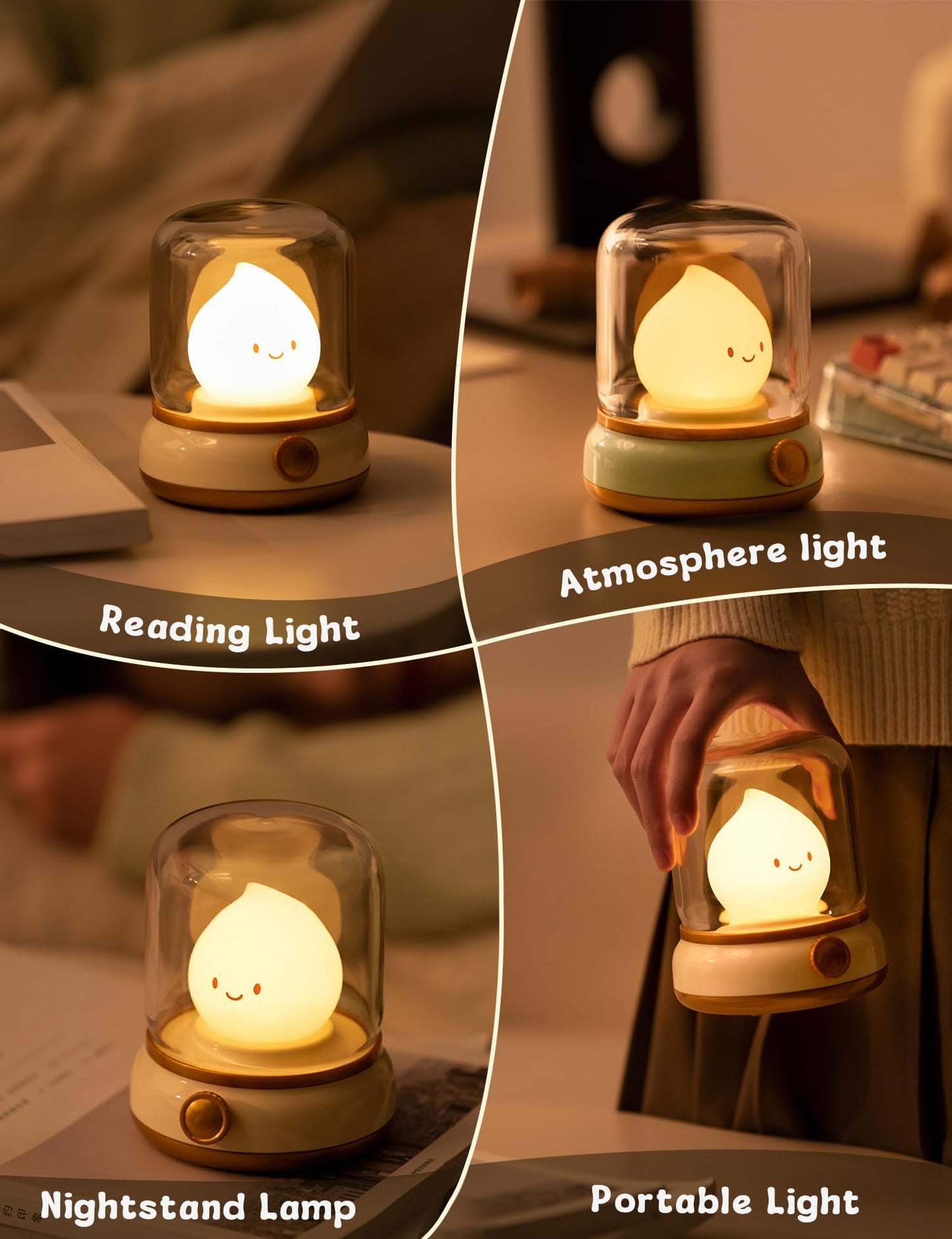 Cute Chibi Flame Lamp, Anime Cozy Lights, Retro Rechargeable Night Light, Decor, Cute Desk Accessories, Gifts
