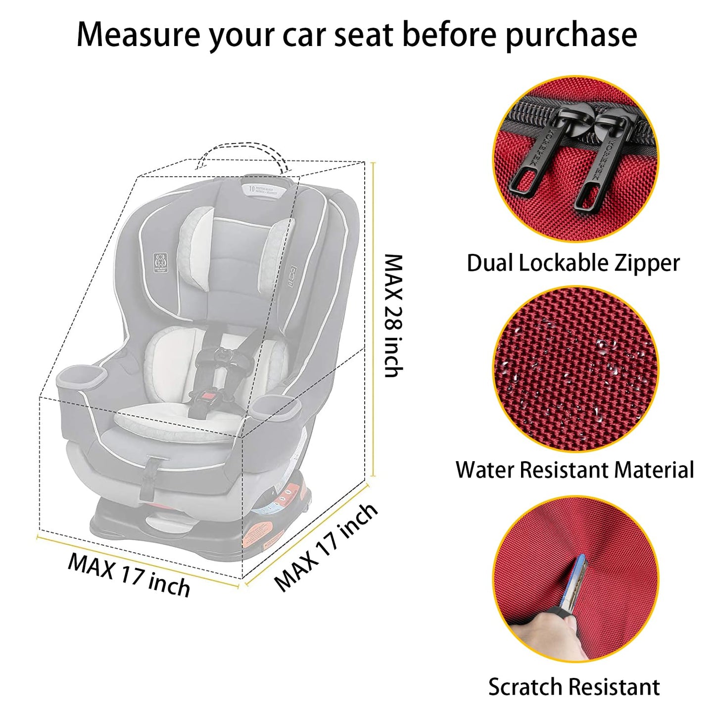 YOREPEK Padded Car Seat Travel Bag Backpack for Airplane, Heavy Duty Car Seat Bags for Air Travel, Carseat Cover for Airplane Travel with Shoulder Strap, Car Seats Carrier for Airport, Black