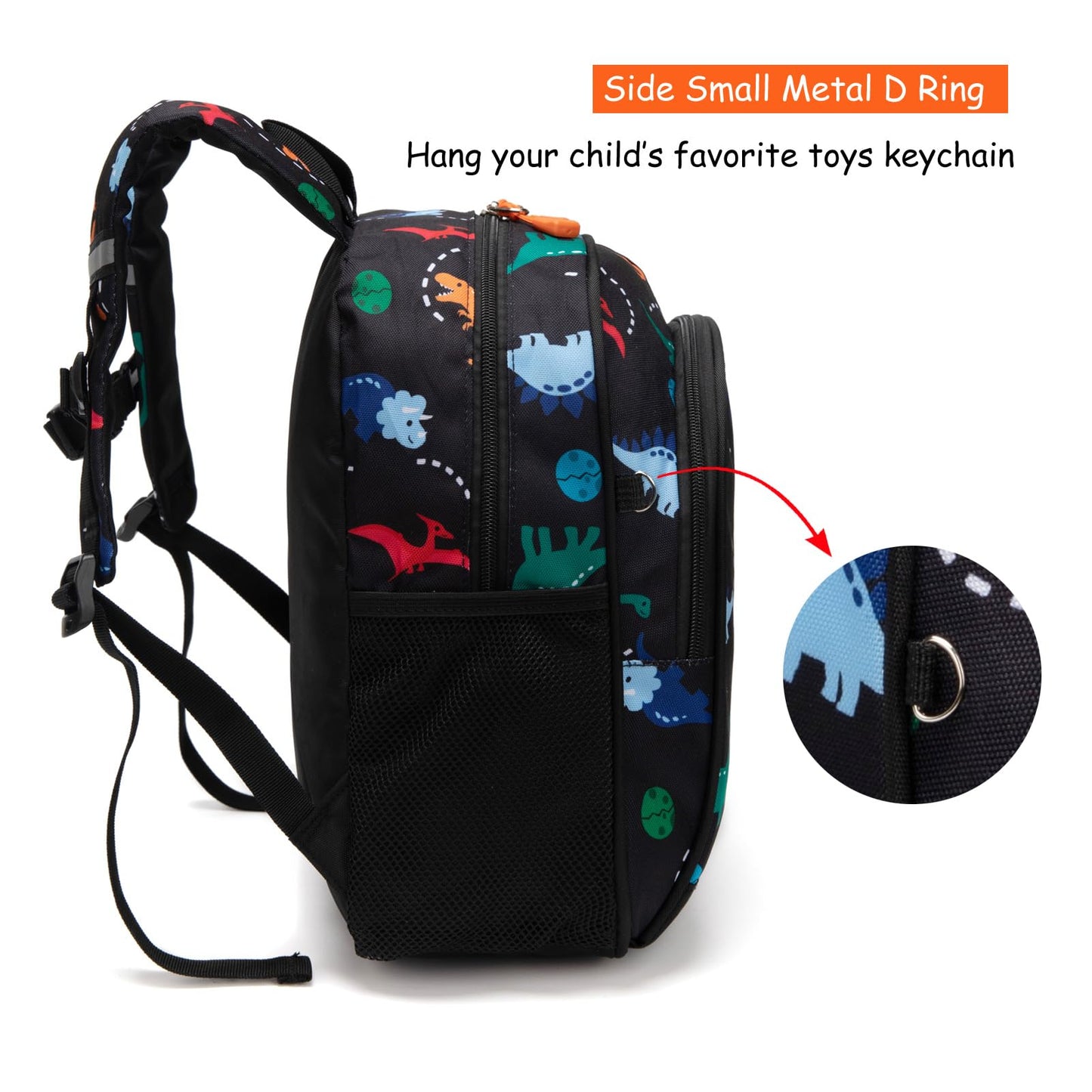 Toddler Backpack for Boys, 12 Inch Kids Dinosaur Backpack for Preschool or Kindergarten, Black