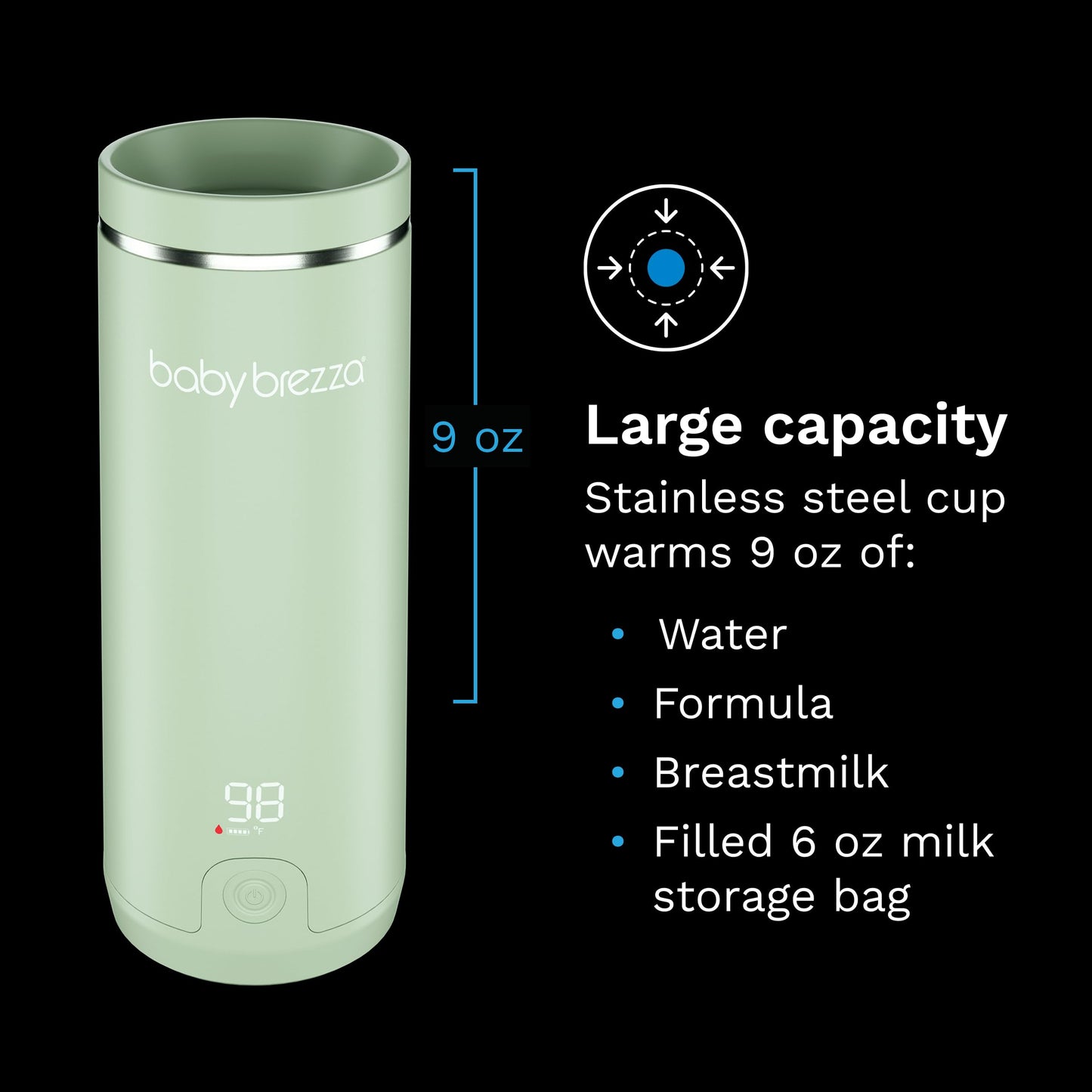Baby Brezza Superfast Portable Baby Bottle Warmer – 67% Faster - Travel Breastmilk Warmer and Formula Warmer - Safe, Even Heating - Up to 9oz - No Adapters, Black