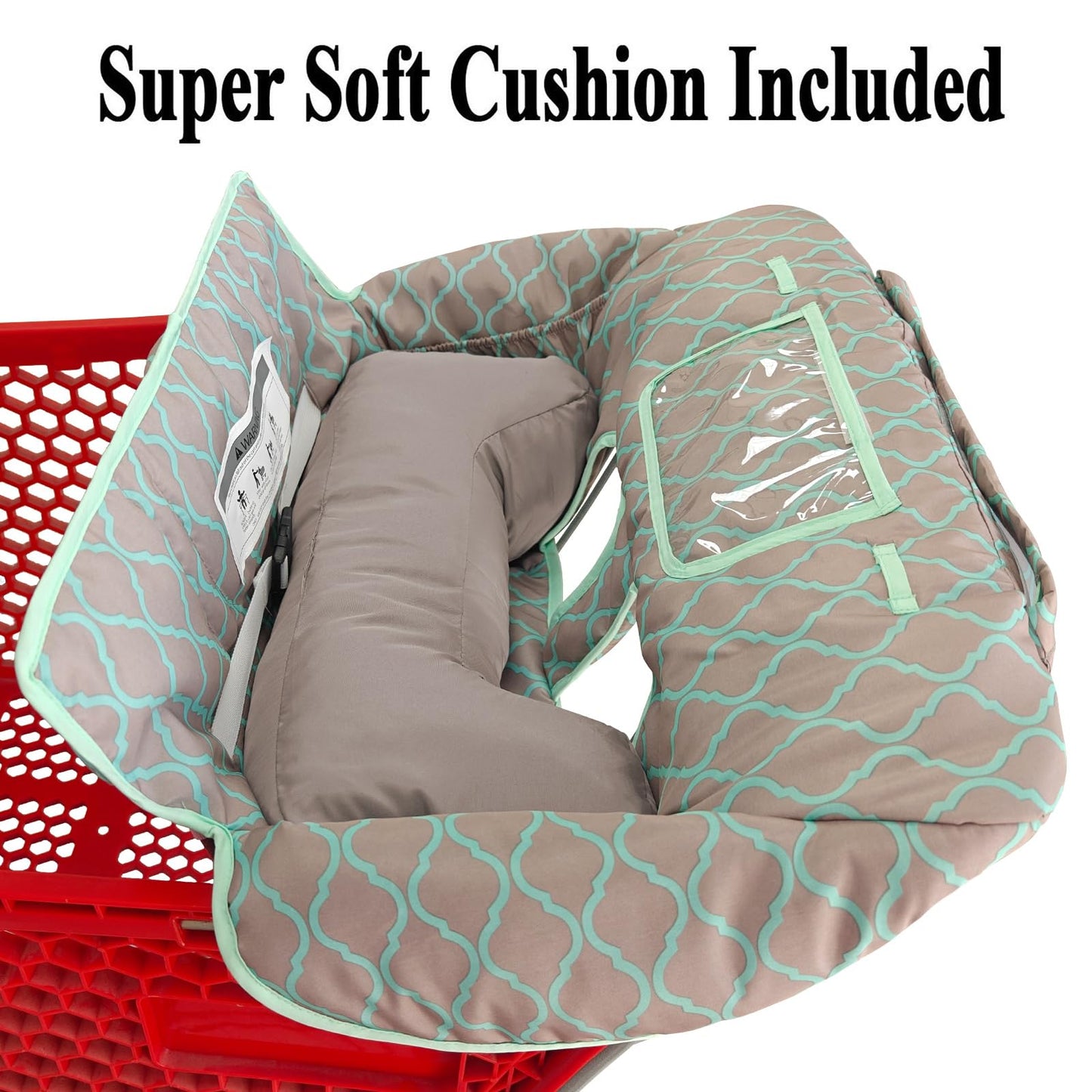 Soft Pillow Attached 2-in-1 Shopping Cart and High Chair Cover for Baby, Cotton Padded Cart Cover, Fold'n Roll Style, Portable with Carry Bag (Blue Elephant)