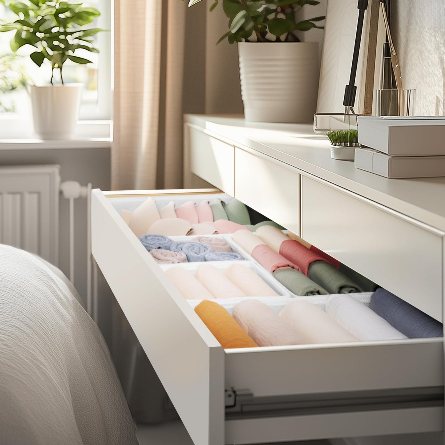 Criusia Drawer Organizer Clothes, 10 Pack Dresser Organizer for Baby Clothes, Underwear, Sock- Foldable Closet Organization and Storage Dividers Bins for Nursery, Bedroom (Beige)