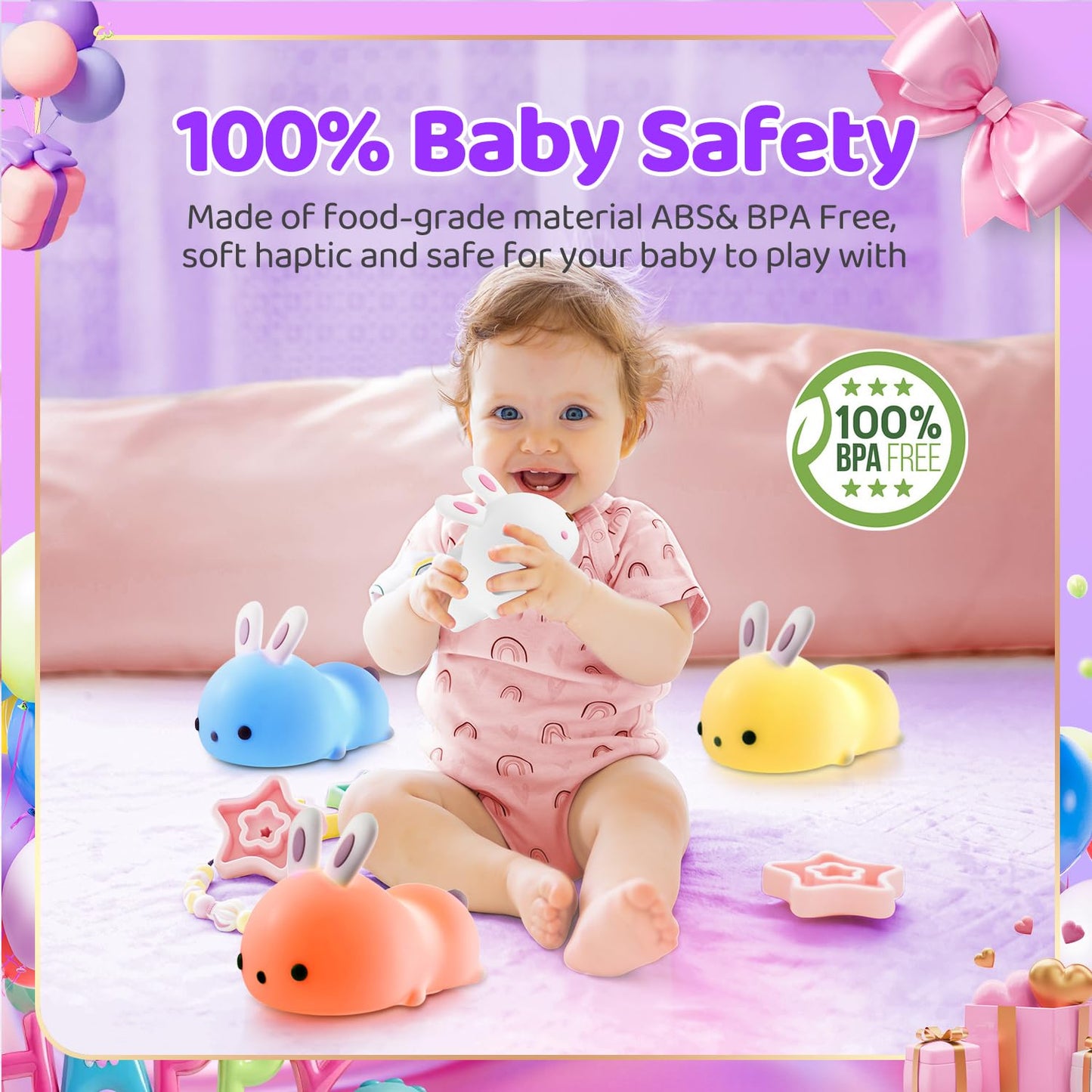 One Fire Night Light for Kids Bunny Cute Lamp, Kawaii 16 Colors Kids Night Light Baby Night Light Lamp, Rechargeable Toddler Night Light for Baby Nursery Night Light,Kids Lamp Nightlight for Kids Room