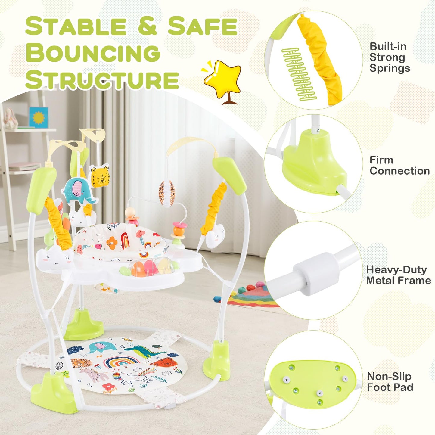 BABY JOY Baby Jumpers and Bouncers, Infant Activity Center with Music Lights Sounds, 360° Rotating Seat and 3 Adjustable Heights, Baby Play and Learning Center for 6-12 Months