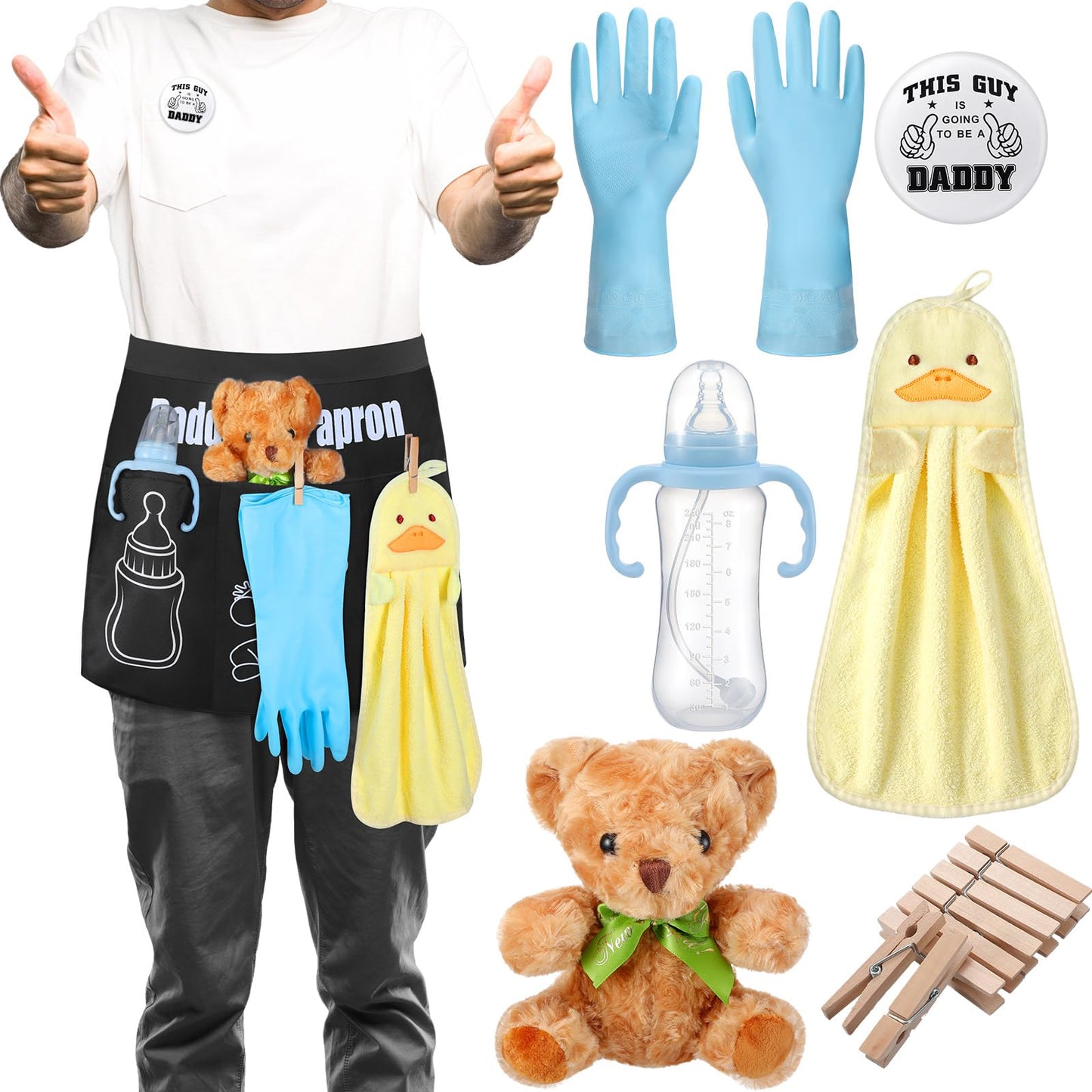 7 Pcs Daddy Duty Apron Diaper Duty Apron New Dad Gifts for Baby Shower Gender Reveal First Time New Dad Gifts (Black,Classic)