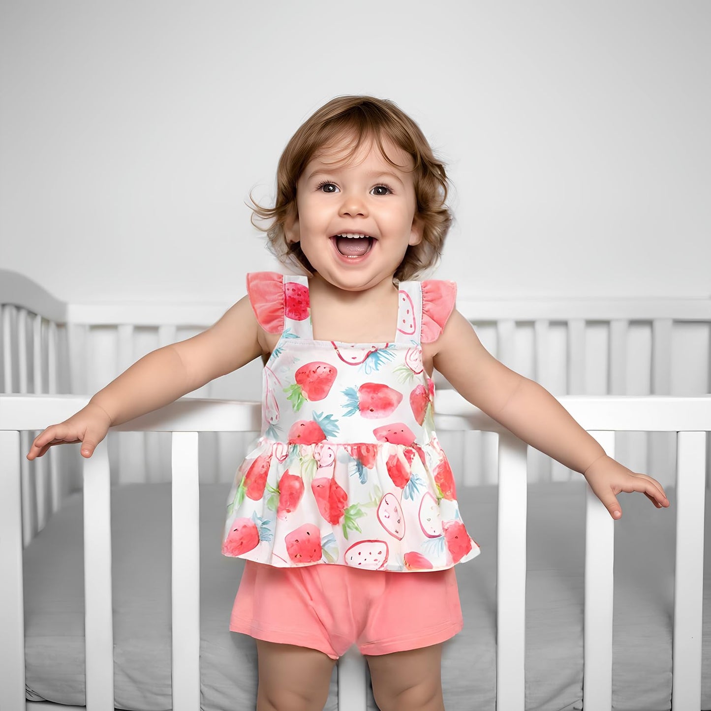 3-18M Newborn Baby Girl Pink Outfits Set Ruffle Sleeve Floral Top + Soild Shorts with Belt