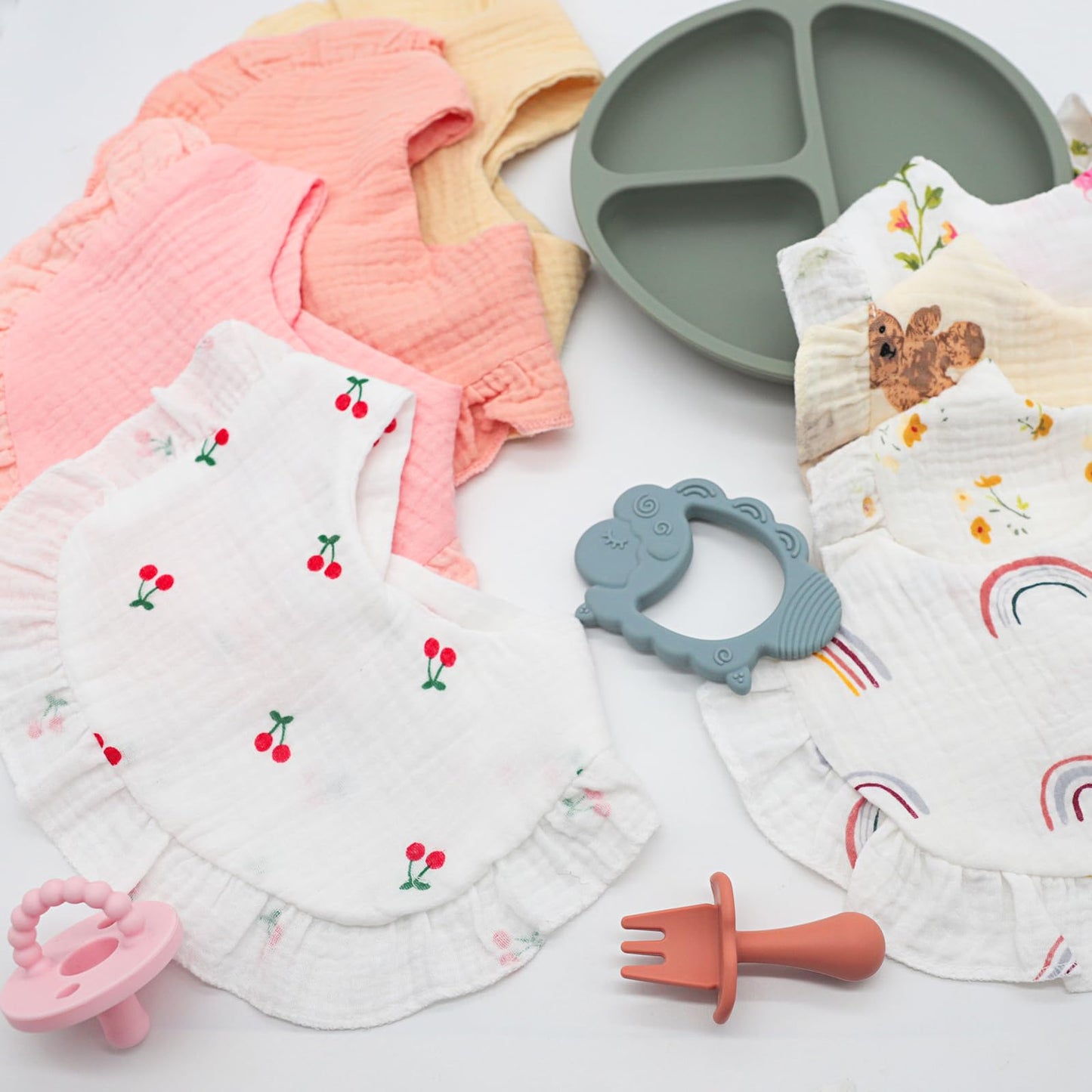 6 Pack Muslin Baby Bibs for Baby Girls, Muslin Bibs Drool Bandana Bibs (Sweet Pink)