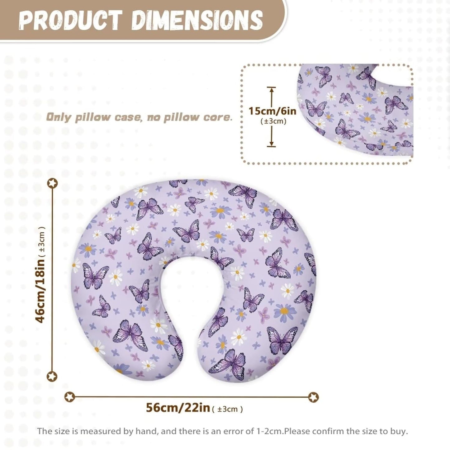 Butterfly Daisy Printed Nursing Pillow Cover for Infant, Soft Breathable Nursery Bottle Breast Feeding Pillow Slipcover for Breastfeeding Moms, Fits 22in*18in Pillow