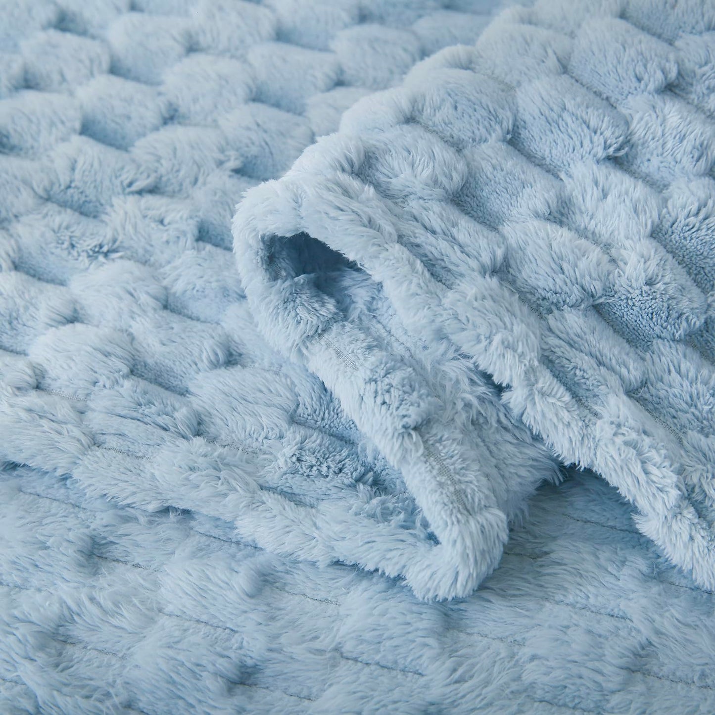 HOMRITAR Baby Blanket for Boys or Girls 3D Jacquard Fluffy Fuzzy Soft Warm Cozy Flannel Fleece Warm Blanket for Nursery, Stroller Toddler Bedding (30 x 40 Inch, Blue)