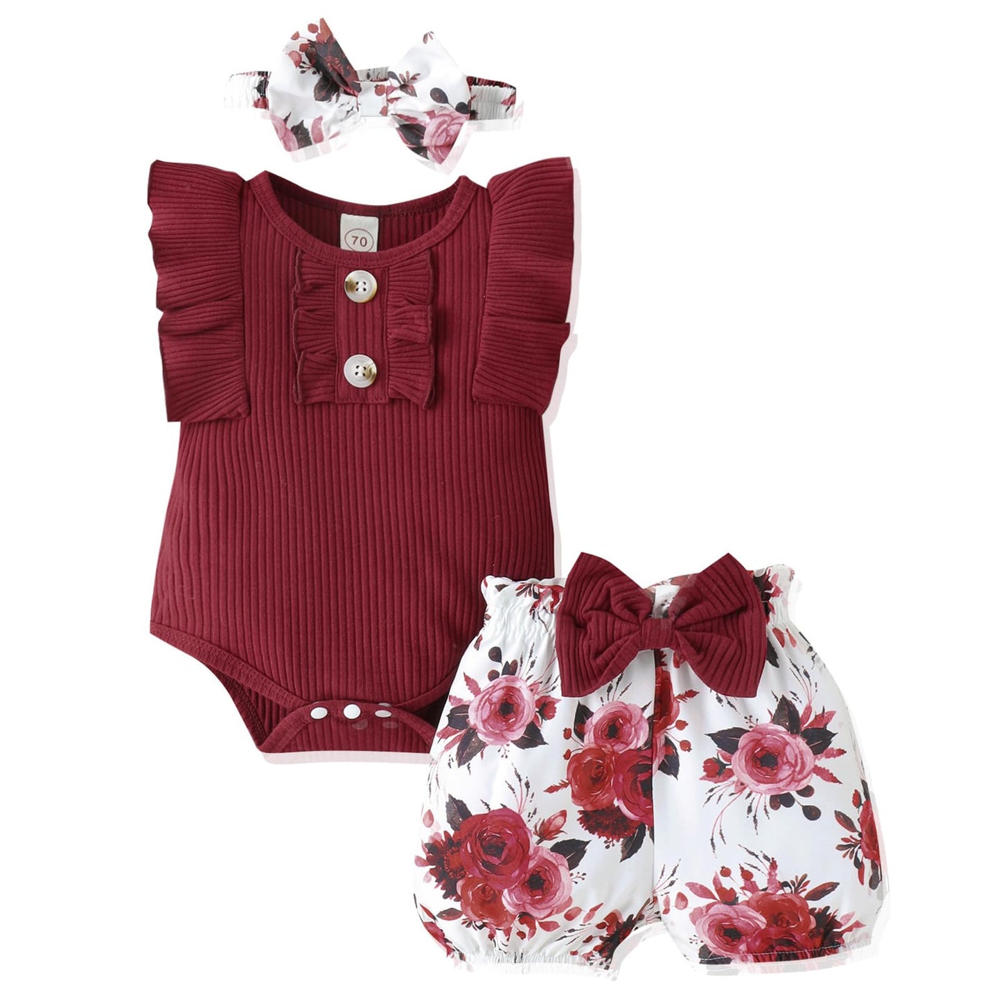 Newborn Baby Girl Clothes Outfits Ruffle Romper and Short Pant Sets with Headband Infant Bodysuits