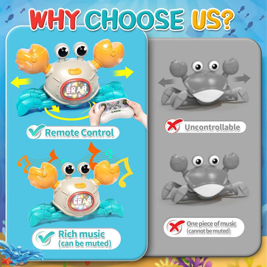 Remote Control Crawling Crab Baby Toy, Dancing Crab with Light & Music, Infant Tummy Time Toys 3 4 5 6 7 8 9 10 11 12 Months Old for Babies, Learning Crawl Walking Toddler Gifts for Boys Girls