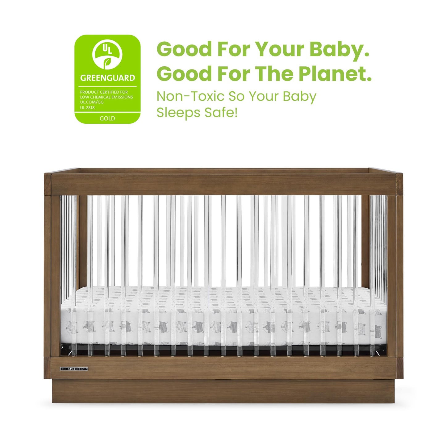 Delta Children James Acrylic 4-in-1 Convertible Crib - Greenguard Gold Certified, Midnight Grey/Acorn
