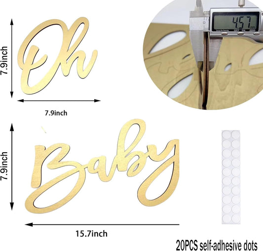 Oh Baby Sign for Backdrop, Wooden Baby Shower Sign Gold Letters Party Banner for Boy/Girl Decorations Backdrop Party