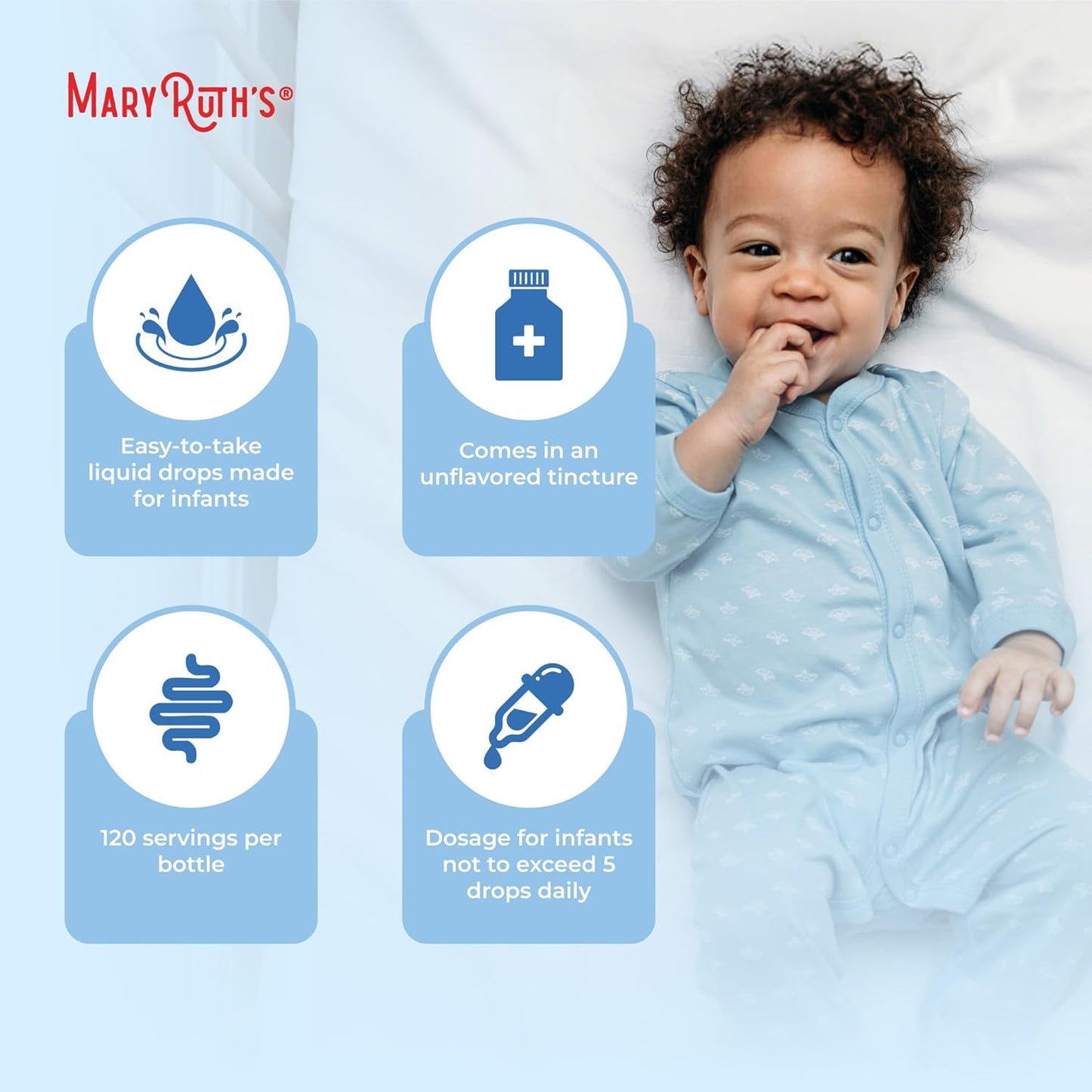 MaryRuth Organics USDA Organic Infant Liquid Probiotic Drops | Baby Essentials | Probiotics for Infants | Baby Probiotic Drops | Proprietary Probiotic Blend | Vegan | Non GMO | 125 Servings