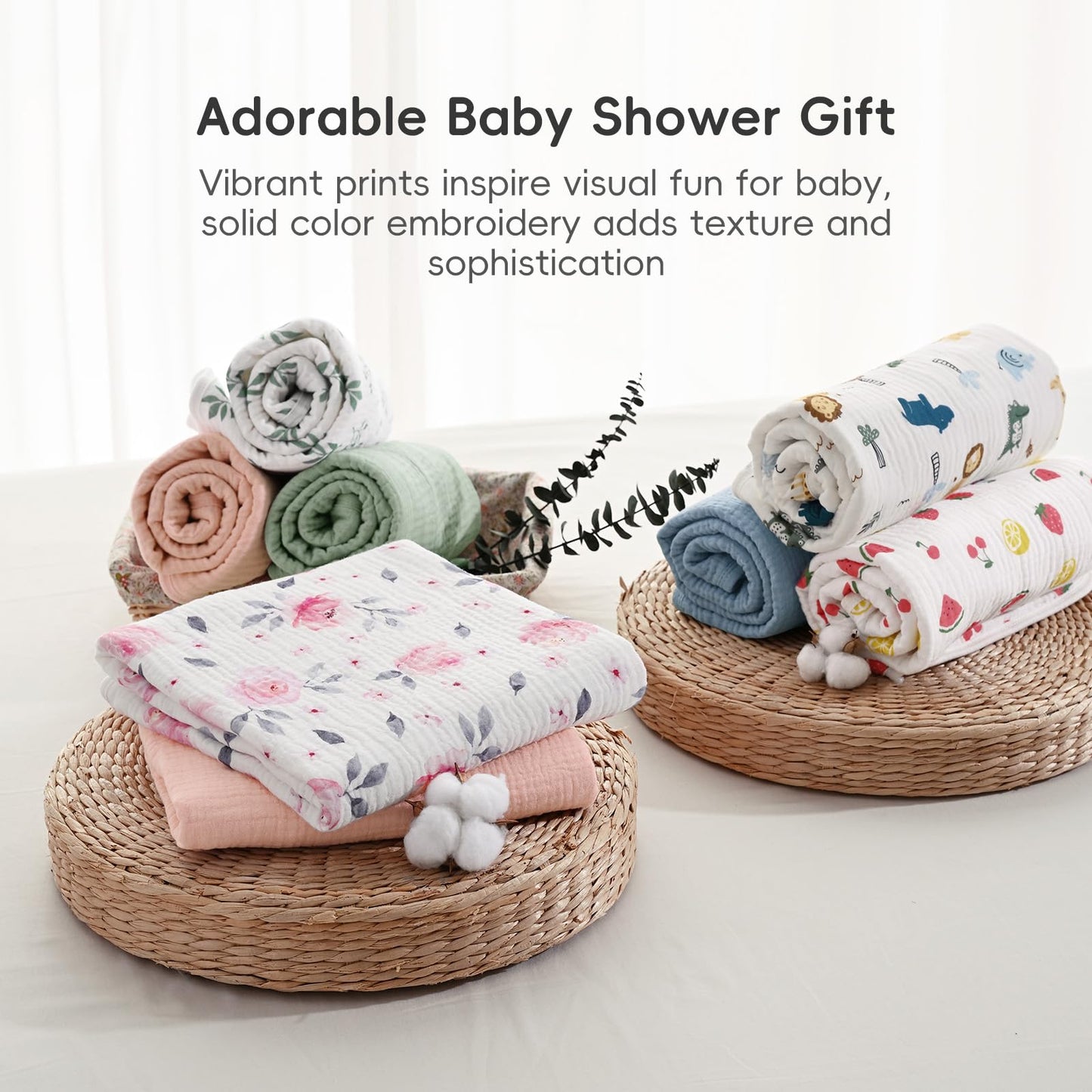 PHF 2 Pack Baby Hooded Towels, 100% Muslin Cotton Baby Bath Towel with Hood for Newborn, Infant, Toddler, Ultra Soft and Absorbent Baby Essentials Bath Towels for Girls, 32x32Inch, Floral