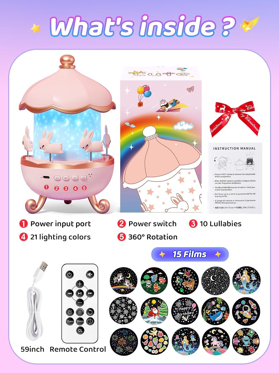 One Fire Baby Night Light Projector, 15 Sound Machine Star Projector for Kids Room,15 Films Star Light Projector 3-9 Year Old Girl Gifts Toys,Brightness Baby Night Lights for Nursery Kawaii Room Decor