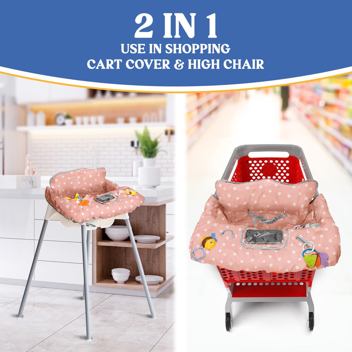 Shopping Cart Cover for Baby PILLANI, High Chair Cover for Restaurant Seat, Grocery Cart Cover for Baby Girl and Boy, Cotton Buggy Covers for Babies, Toddler Shopping Cart Cover