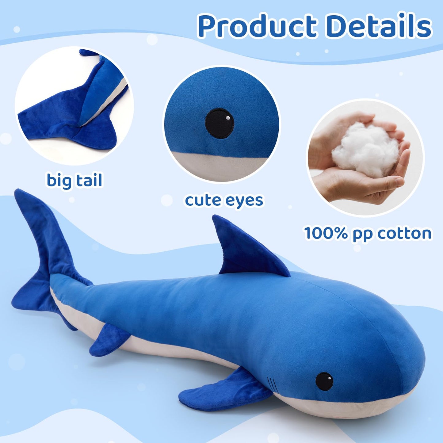 Tezituor 43.3 inch Giant Whale Stuffed Animal, Large Stuffed Whale Plush Ocean Toys, Hugging 4ft Soft Whale Plush Pillow for Girls Boys