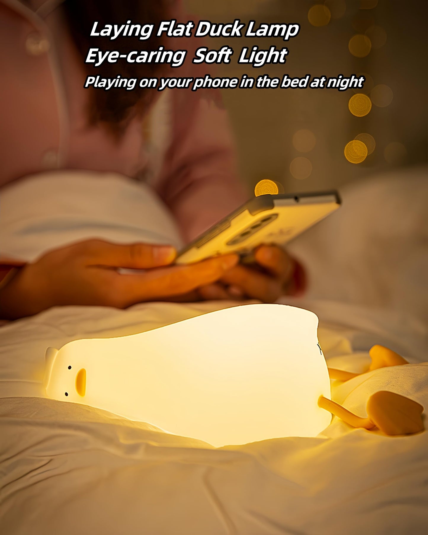 DuDu Duck Night Light, Cute Duck Lamp, Squishy Silicone Nightlight for Bedrooms with 30 Minutes Timer, Rechargeable Bedside Lamp with Touch Control for Bedrooms, Living Room