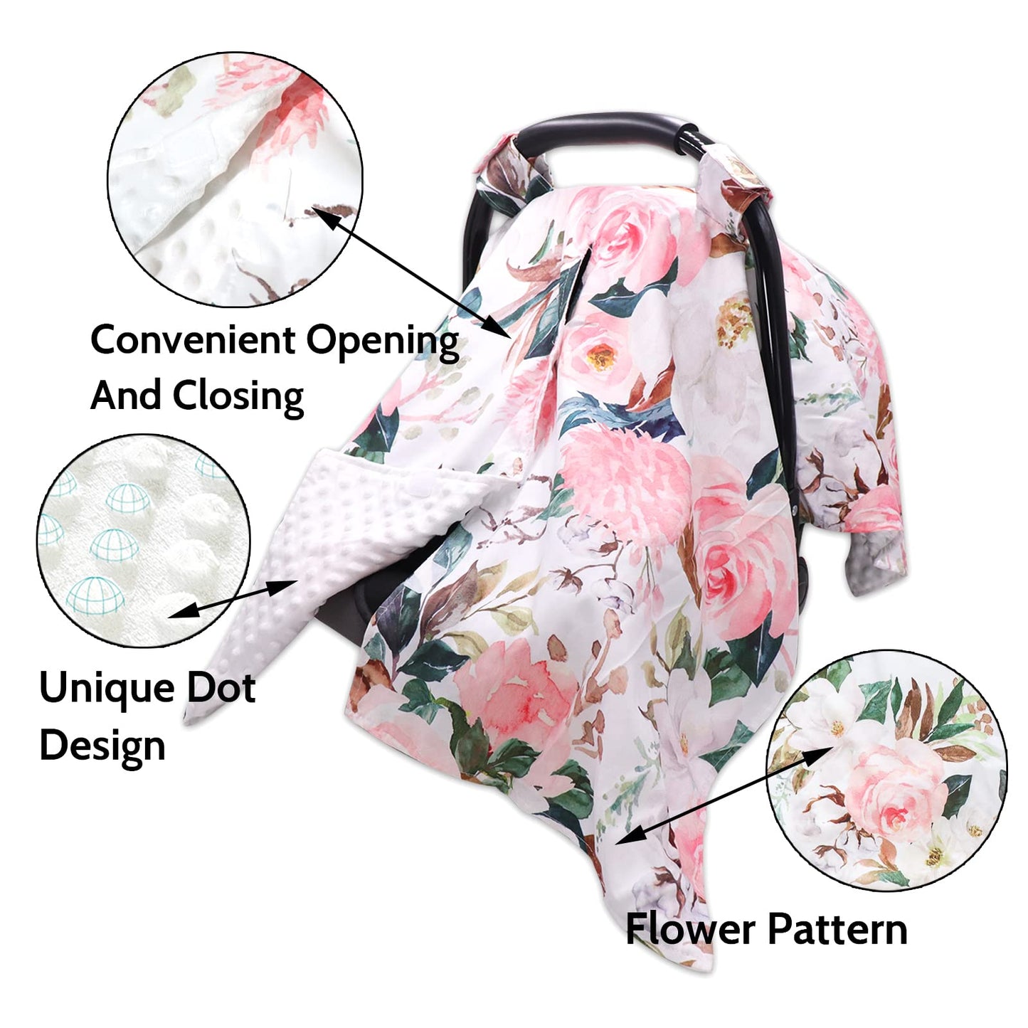 DILIMI Car Seat Cover Baby Girl, Minky Warm Winter Car Seat Covers for Babies, Peekaboo Opening Infant Car Seat Cover, Nursing Cover Carseat Canopy, Pink Flower
