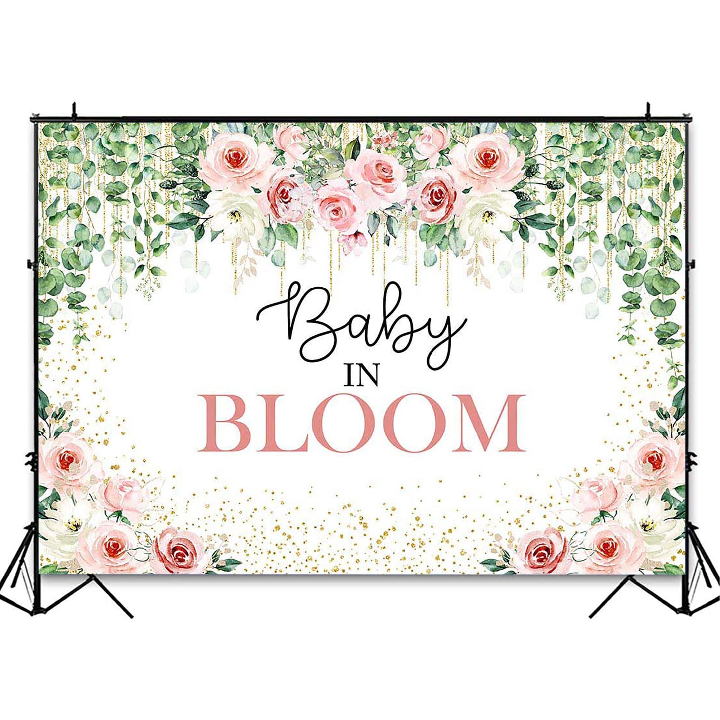 Avezano Baby in Bloom Backdrop Sage Green Leaves with Pink Flowers Baby Shower Party Decorations Baby Girl's Greenery Floral Nature Theme Photography Background Cake Table Banner (6x5ft(72x60in))
