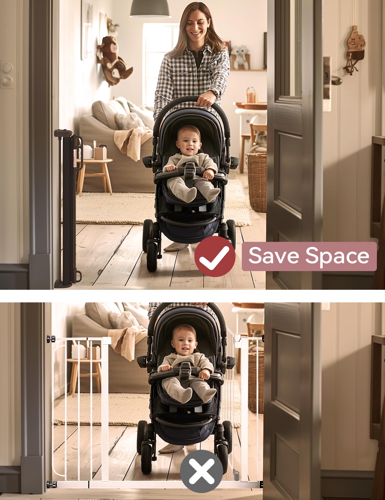Momcozy Retractable Baby Gate, 33" Tall, Extends up to 55" Wide, Child Safety Baby Gates for Stairs, Doorways, Hallways, Indoor, Outdoor