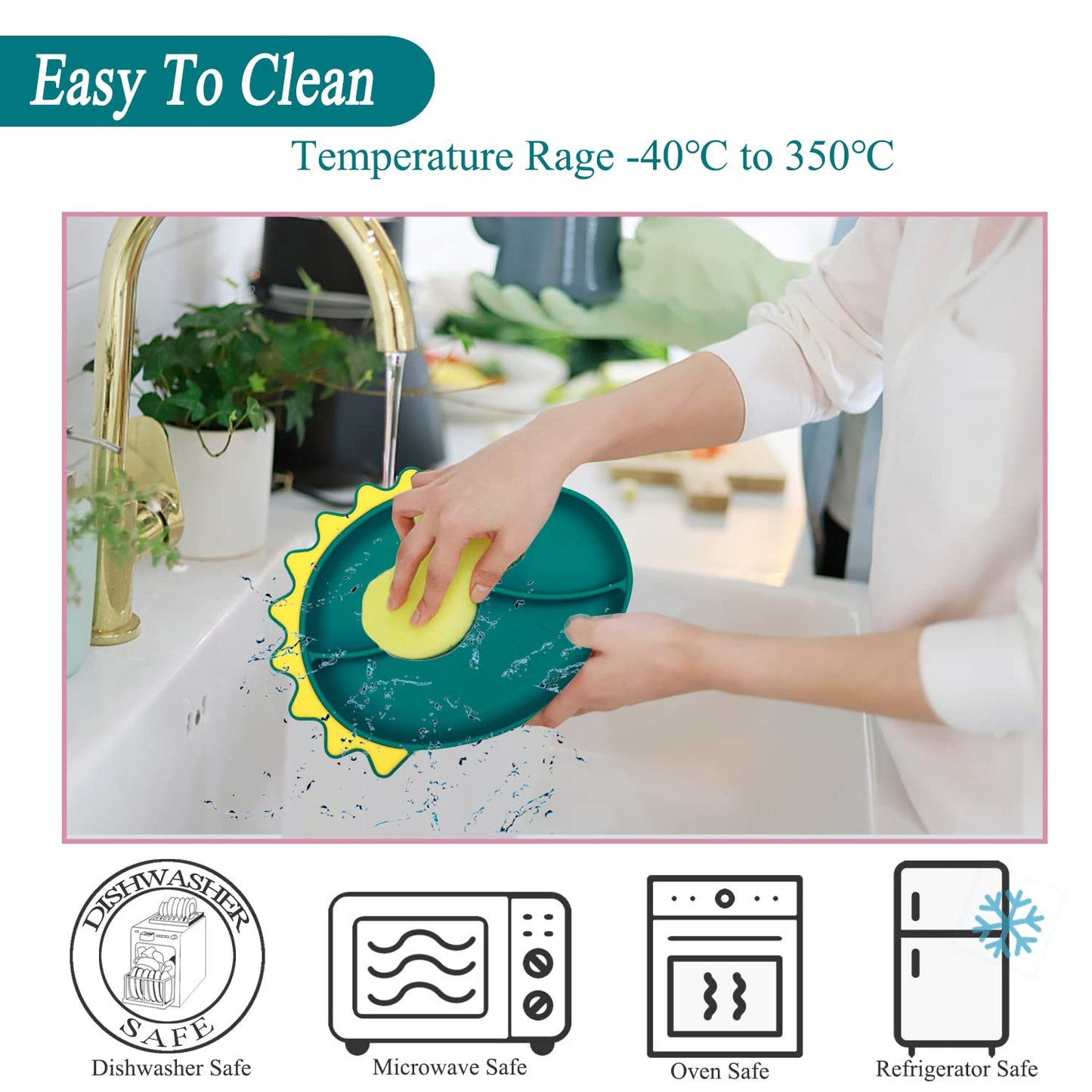 Silicone Suction Plates for Baby Toddler with Spoon Fork set Divided Dinosaurs Plates Self Feeding Training Baby Dinner Plate-Green Dinosaurs Plate Set