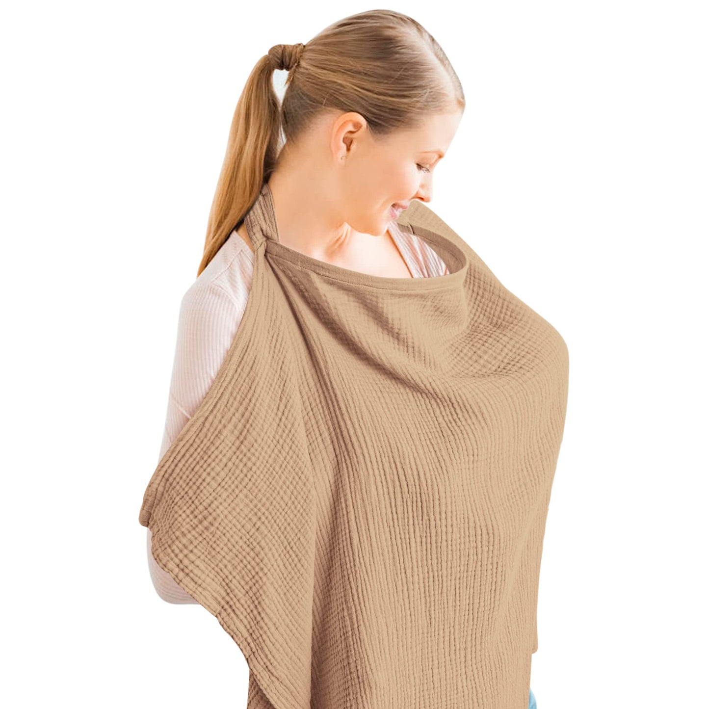 Konssy Muslin Nursing Cover for Baby Breastfeeding, Breathable 100% Cotton Breastfeeding Cover with Rigid Hoop for Mother Nursing Apron, Multi-use Carseat Canopy (Summer Wheat)