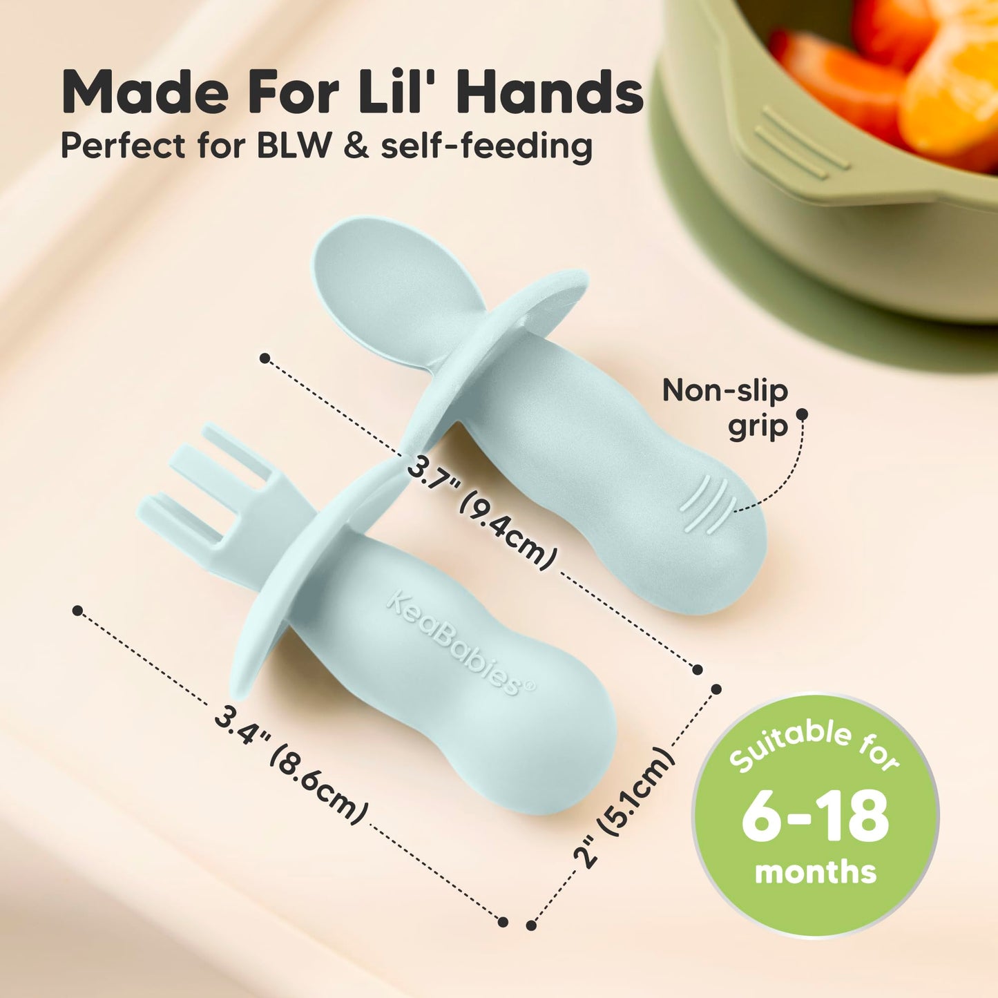 KeaBabies 4-Pack Silicone Baby Spoons and Forks Set - Baby Led Weaning Utensils 6-12 Months, Self Feeding Toddler Spoon & Fork for Training, Teething, Easy to Hold, BPA-Free Silicone (Roseate)