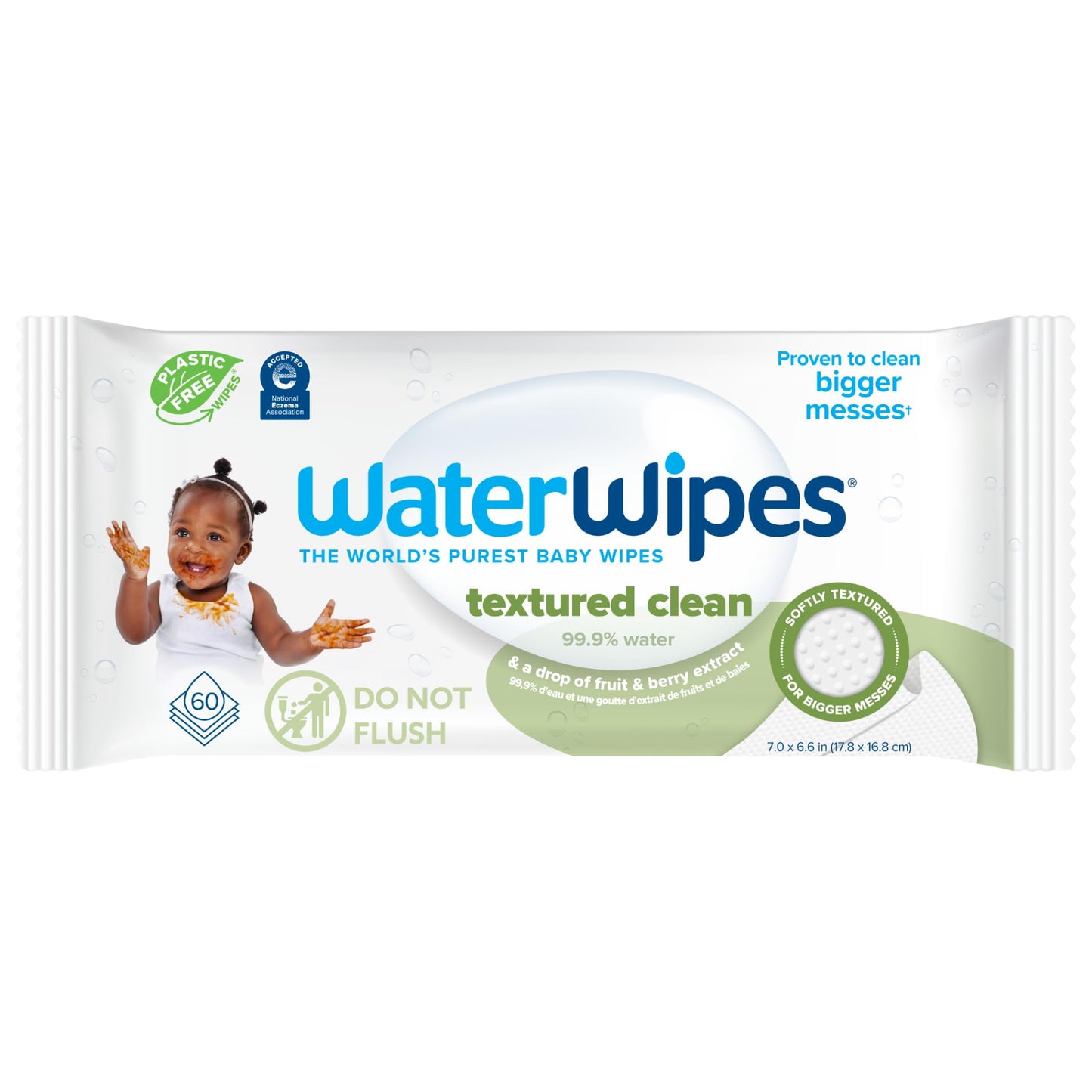 WaterWipes Plastic-Free Textured Clean, Toddler & Baby Wipes, 99.9% Water Based Wipes, Unscented & Hypoallergenic for Sensitive Skin, 60 Count (12 packs), Packaging May Vary