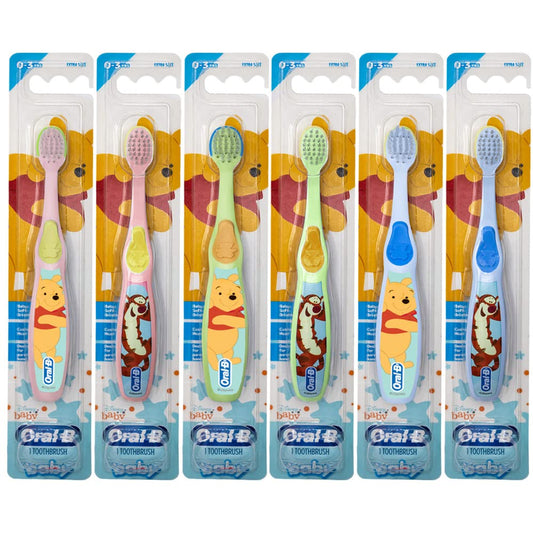 Oral-B Baby Manual Toothbrush, Pooh Characters, 0-3 Years Old, Extra Soft (Characters Vary) - Pack of 4