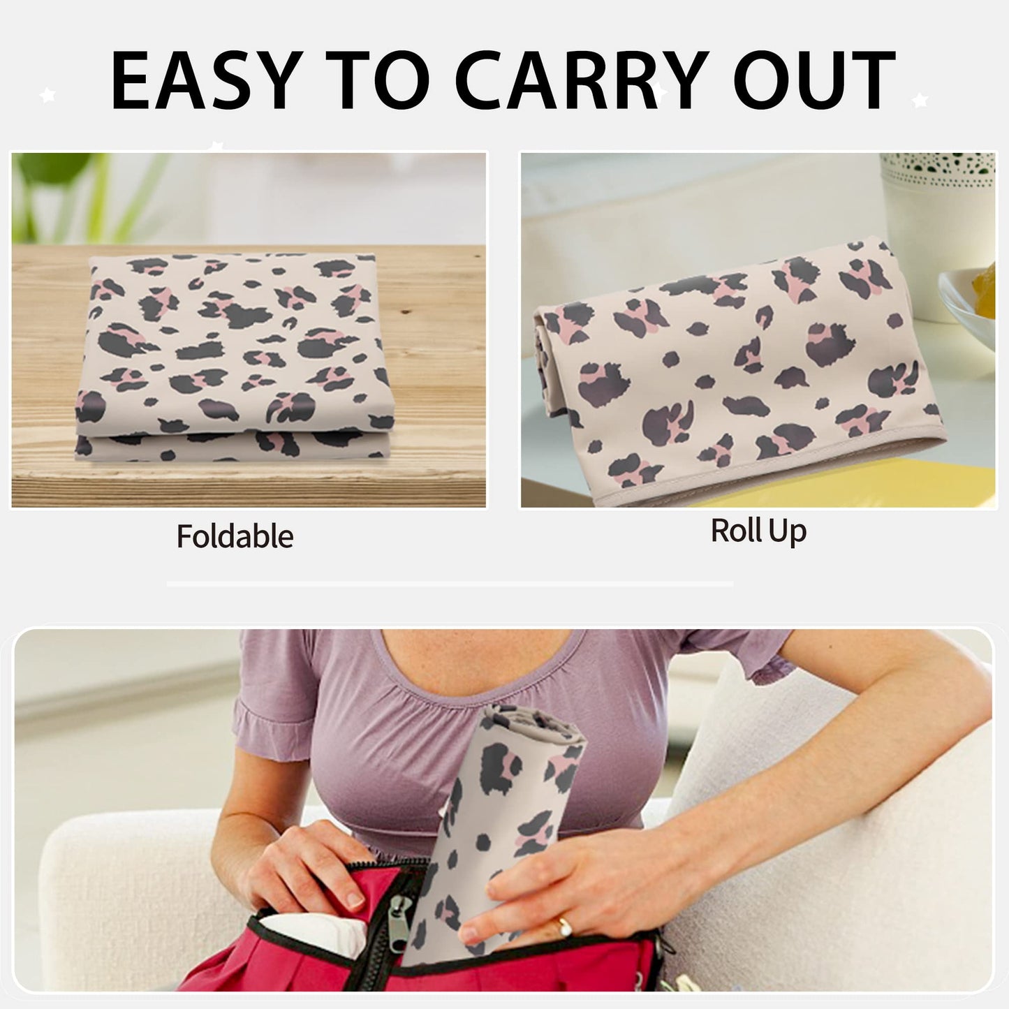 Vegan Leather Baby Changing Mat - Wipeable Portable Changing Pad, Foldable Travel Changing Mat for Baby, Newborns Toddlers Shower Gifts (Flower,20"*28")