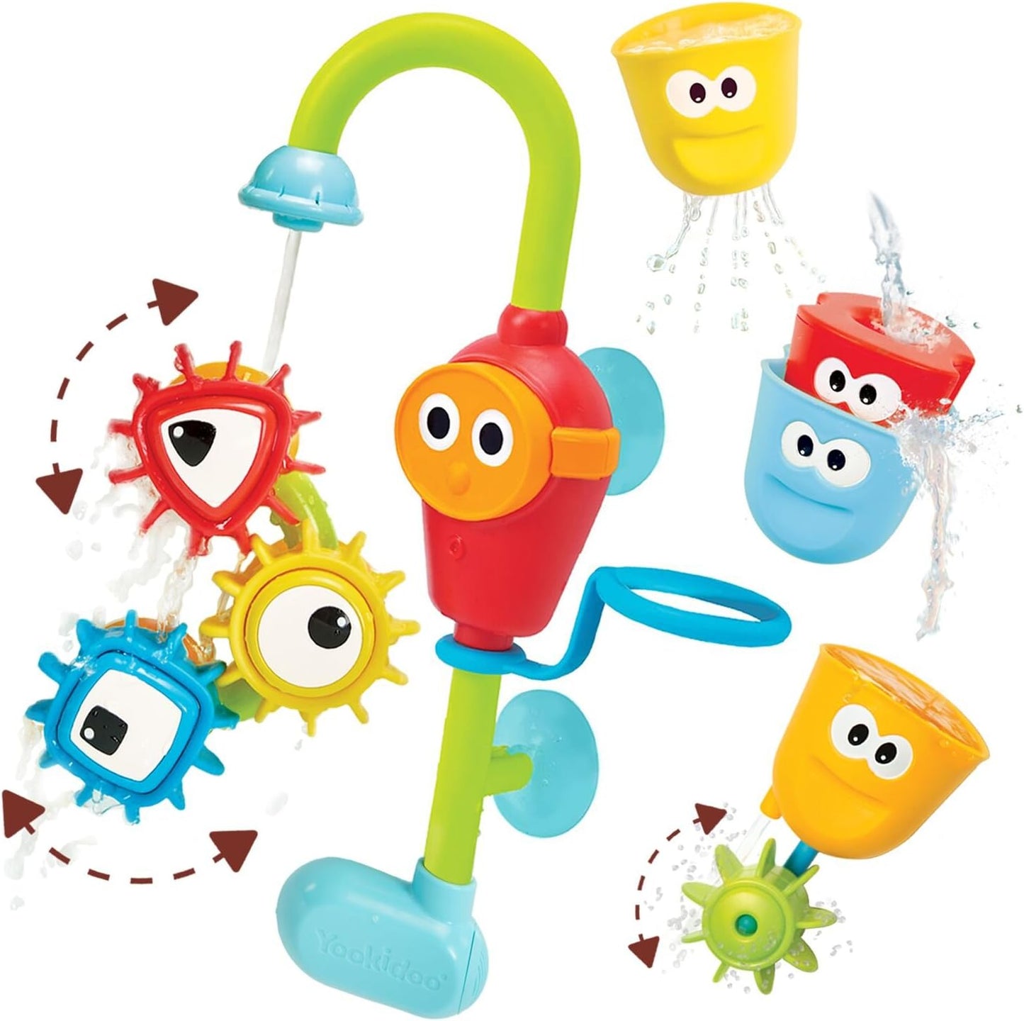 Yookidoo Toddler and Baby Bath Toy (Ages 1-3): Flow N Fill - 3 Stackable Play Cups - Battery Operated Interactive Hose Toy & Tumblers with Multiple Play Aspects - Make Bath Time Maigcal (No Mold)