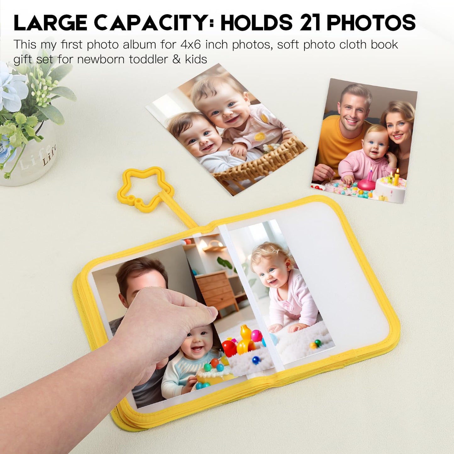 Baby's My First Photo Album for Baby Holds 21 4x6 Photos, Baby Photo Album Soft Cloth Family Book, My First Family Album for 4x6 Baby Shower Kids Toddlers Family Pictures, Toddler Photo Album (Blue)