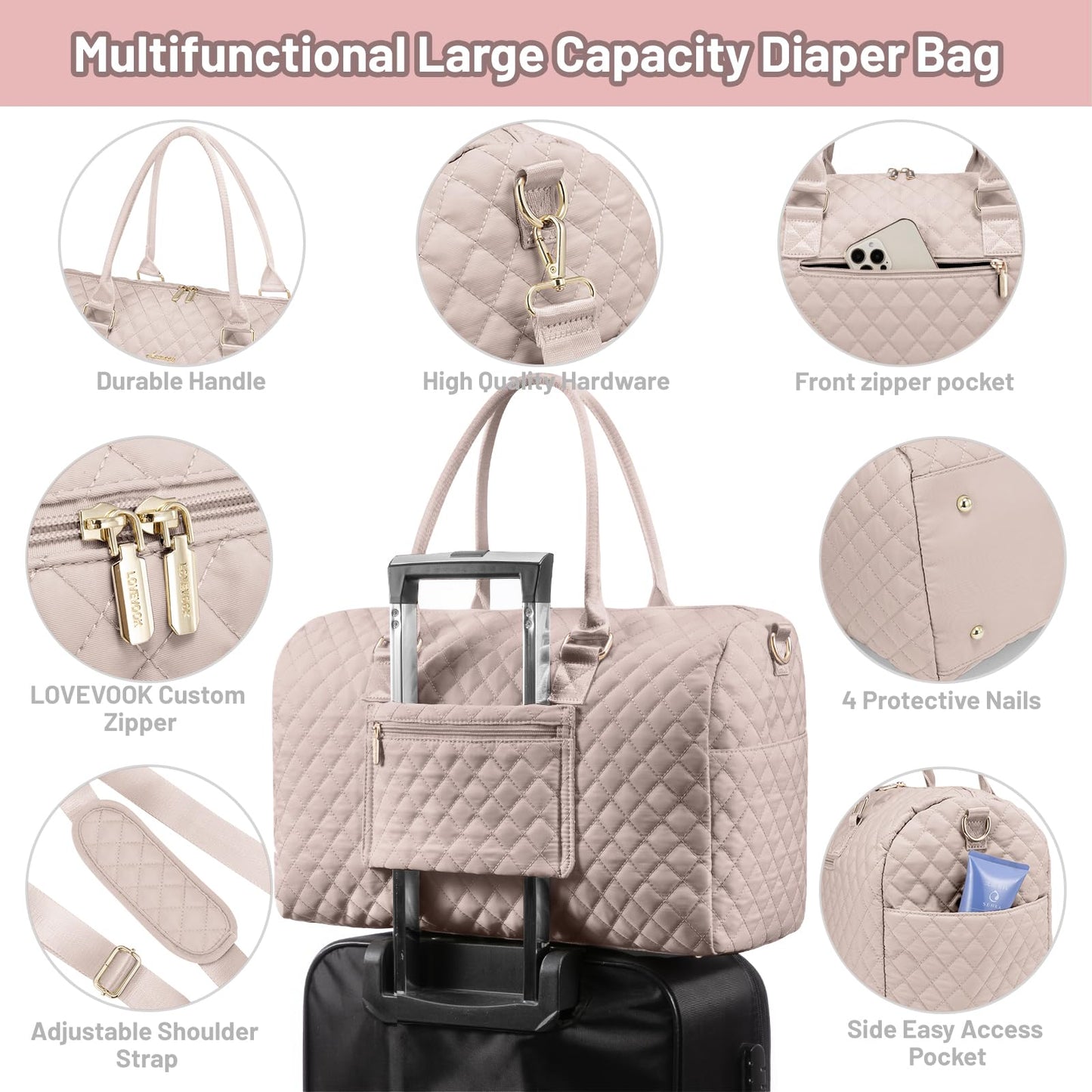 LOVEVOOK Diaper Bag Tote with Pacifier Case and Changing Pad, Large Capacity Mommy Bag for Hospital and Weekender Travel, Functional Baby Bag Newborn Baby Essential, Black